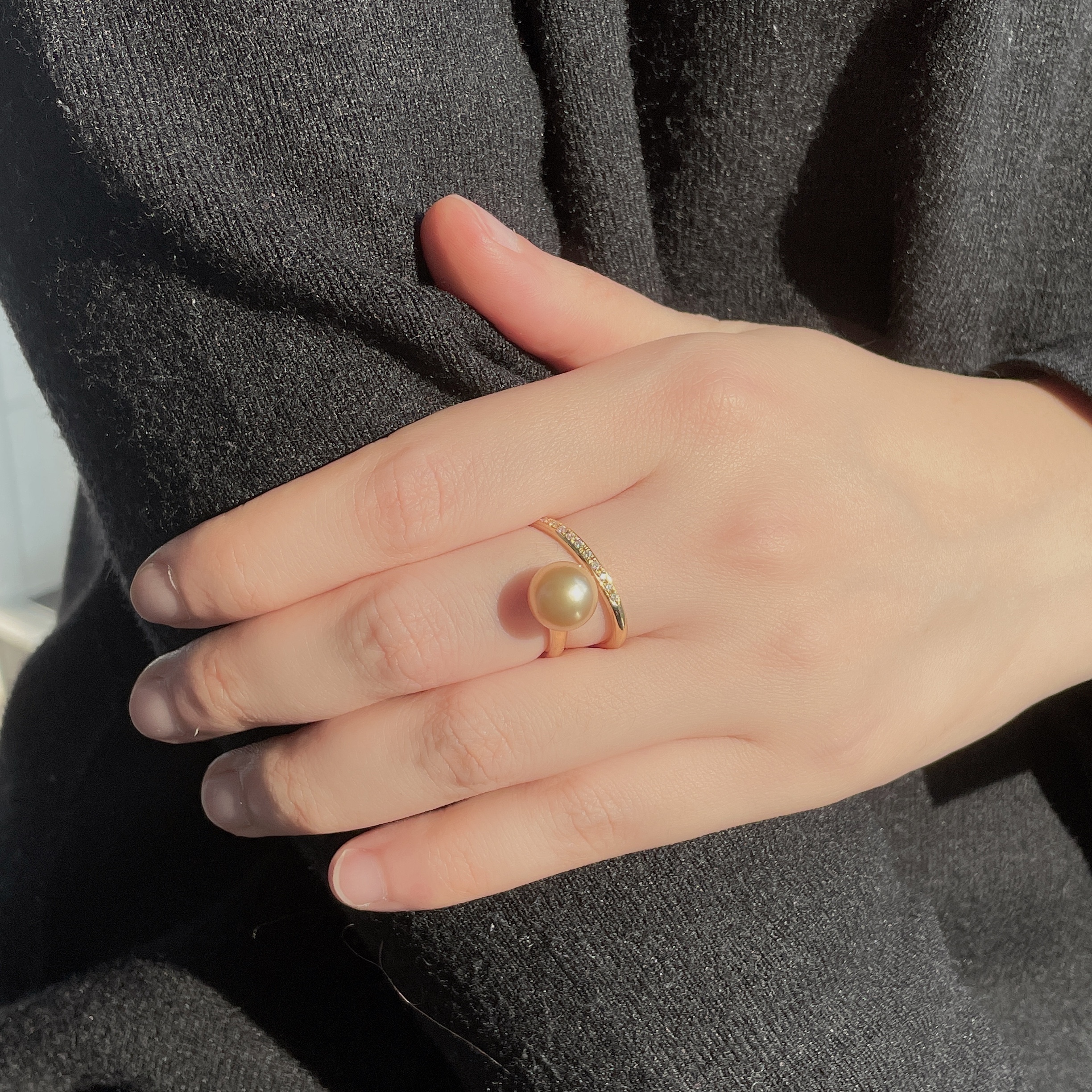 18K黃金南洋金珠鑽石戒指