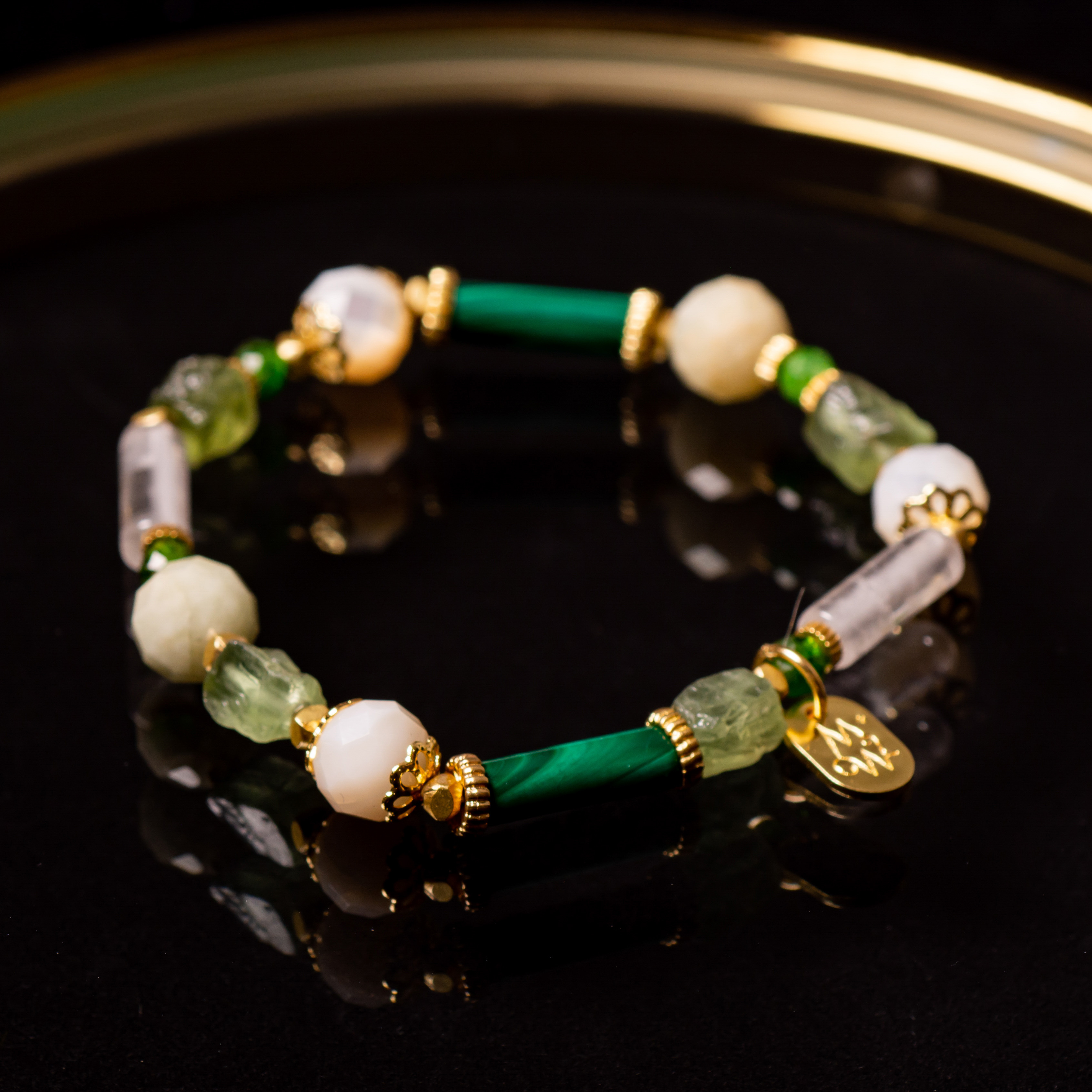 槲寄生下的幸福｜孔雀石摩根石手鍊 C1399