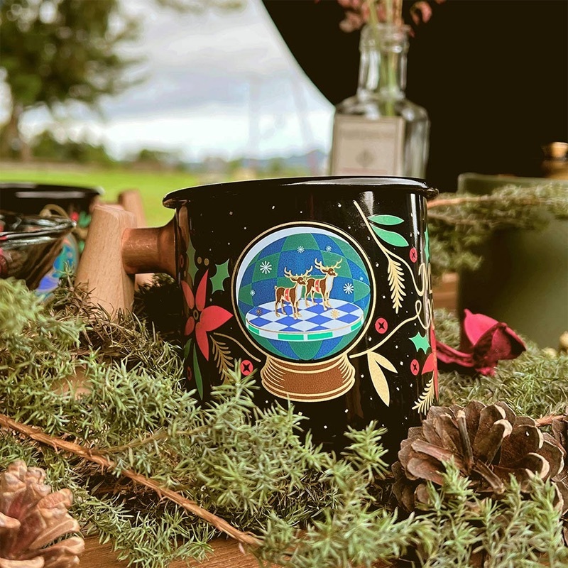 Truvii 趣味 聖誕節限定款 木柄琺瑯杯  400ml 聖誕杯 感溫變色杯 馬克杯 交換禮物 飲料杯 露營