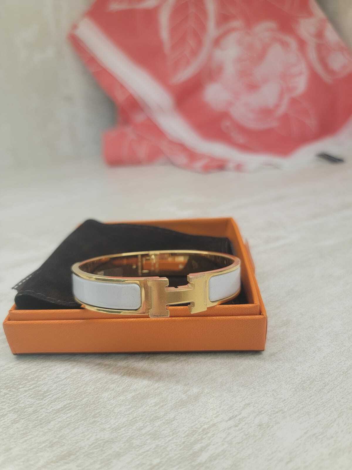 Hermes Clic H BRACELET 手鐲  白色拼金