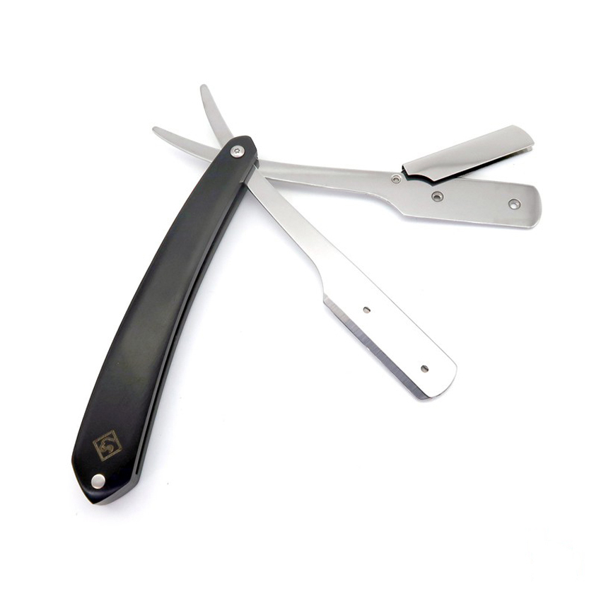 新加坡 Ubersuave - 不鏽鋼直式剃刀＋收納皮套（可換刀片 / 黑木柄）