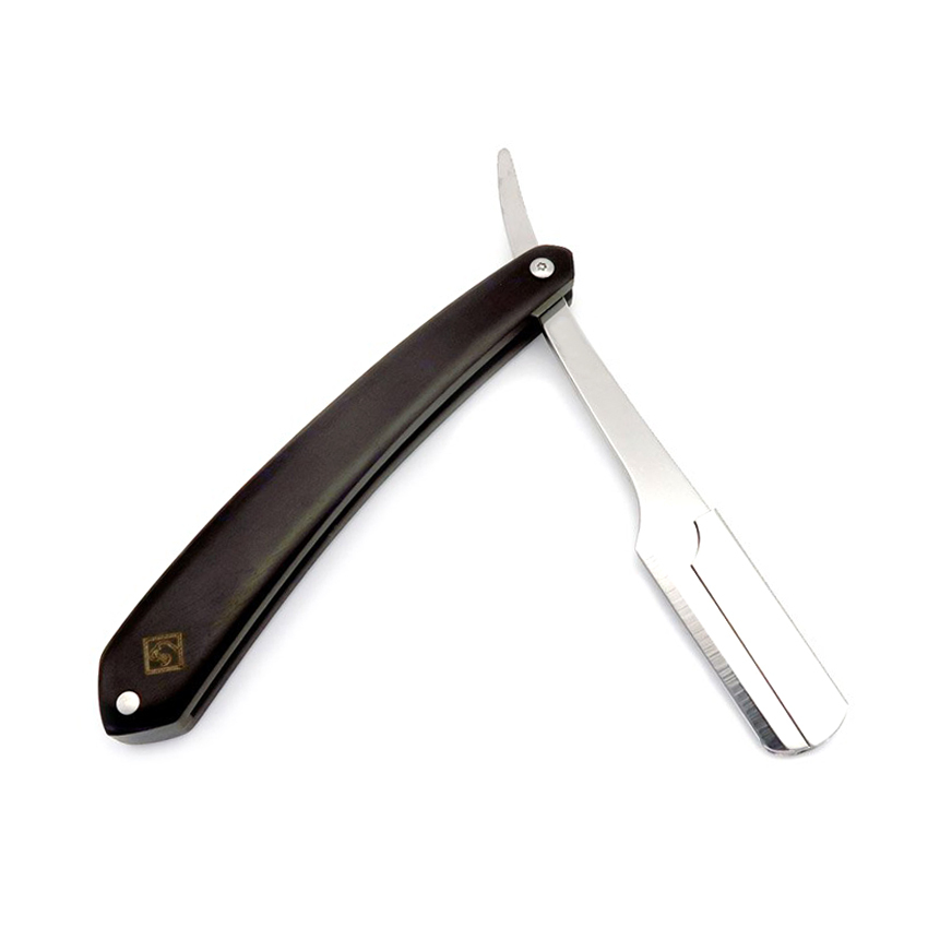 新加坡 Ubersuave - 不鏽鋼直式剃刀＋收納皮套（可換刀片 / 黑木柄）