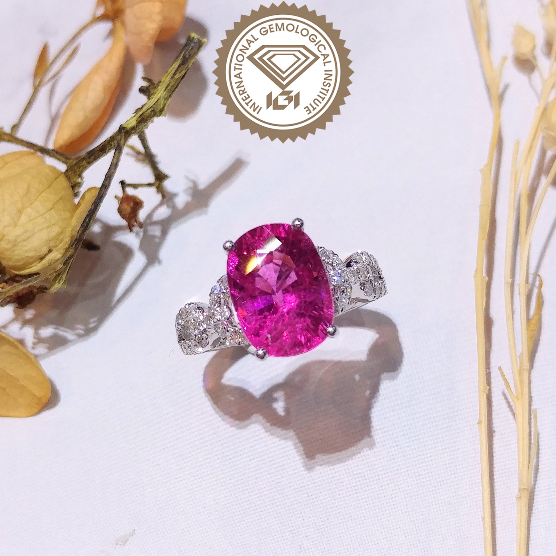18K White Gold 3.53ct Rubellite and Diamond Ring