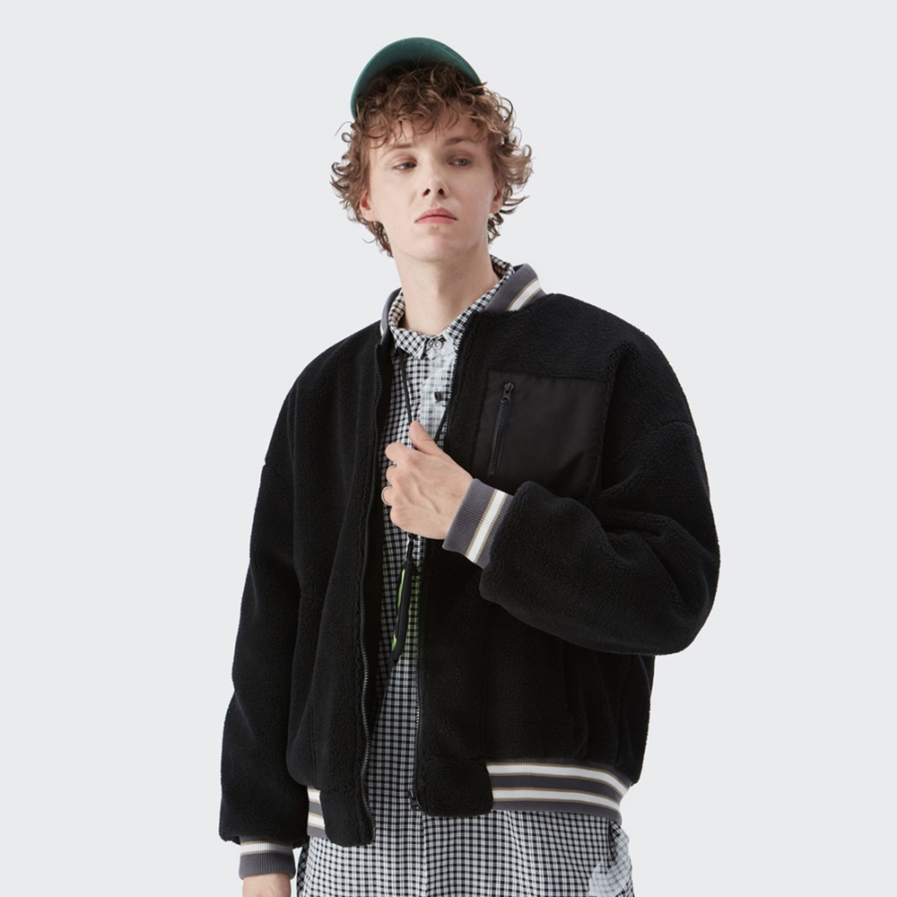 XCTRL 羊羔毛補丁拼接外套-黑