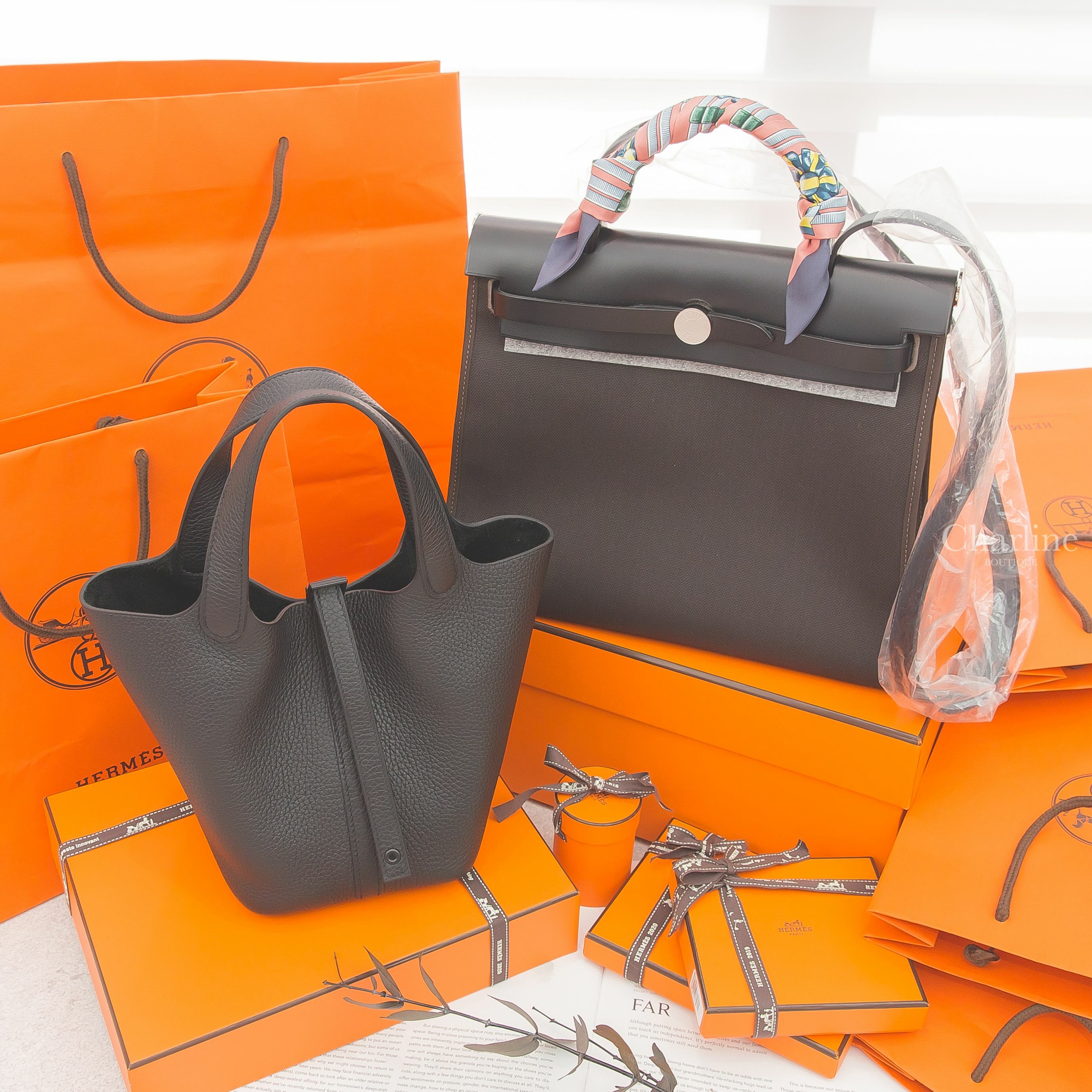 Hermès Herbag 31cm 46 Ebene 烏木色拼黑色銀釦手提肩背包,Hermès Picotin 18cm 89 Noir 黑色黑釦小型提把水桶包-Charline Boutique 精品代購