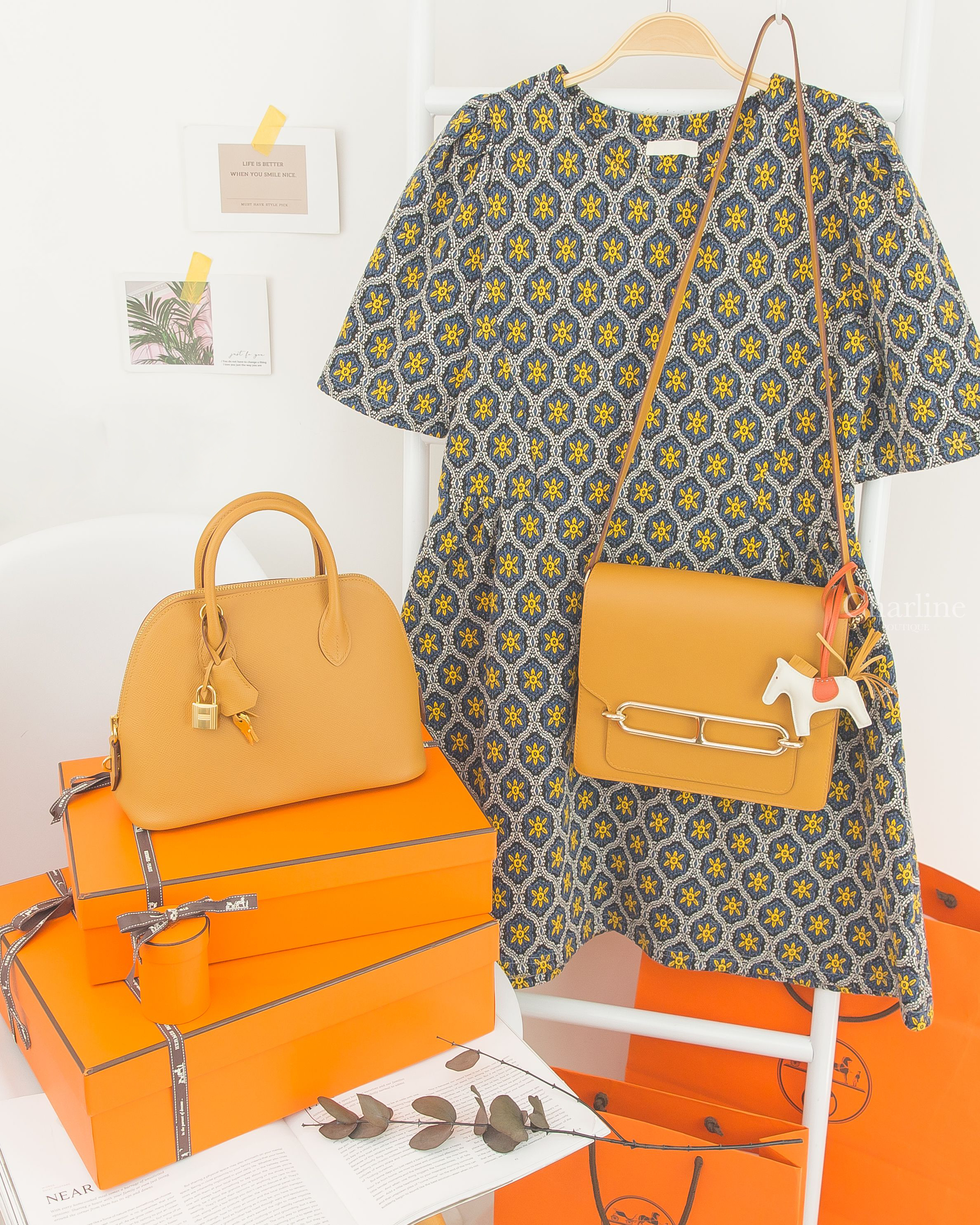 Hermès Roulis 23 Bag 2S Allegro 芝麻黃金釦肩背包,Hermès Bolide 2S Veau Epsom 芝麻黃金釦手提肩背包,Hermès Charm 奶昔白小型小馬吊飾-Charline Boutique 精品代購
