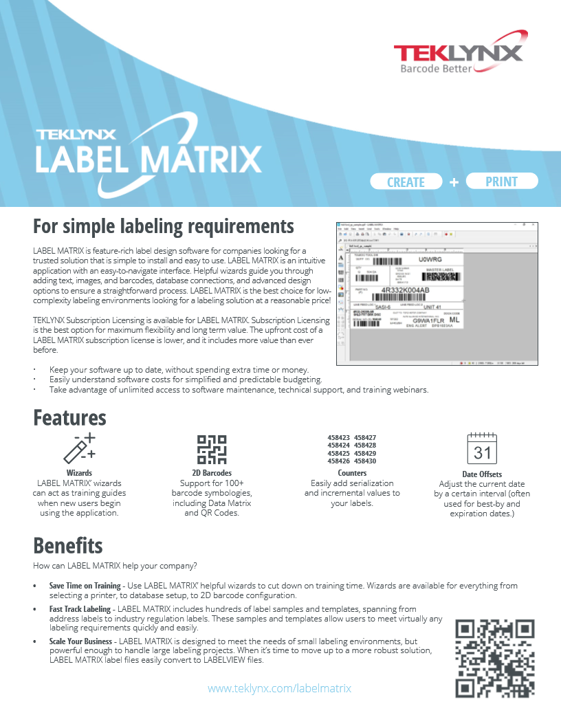 TEKLYNX LABEL MATRIX 標籤設計軟件