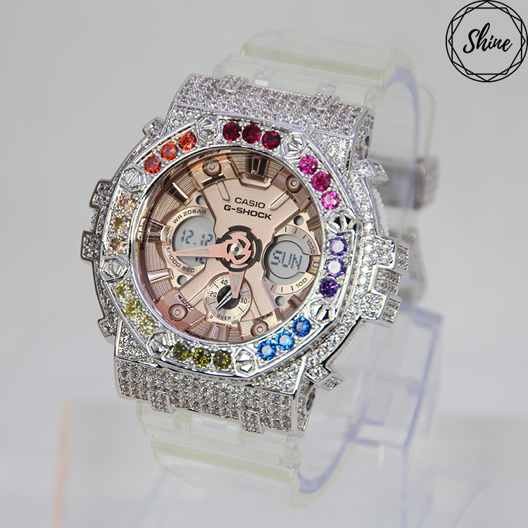 銀色 Mini-G 改裝手錶 GMA-S120SR-7A - 彩虹八角雙圈