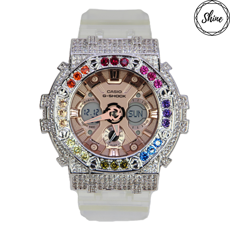 銀色 Mini-G 改裝手錶 GMA-S120SR-7A - 彩虹八角雙圈