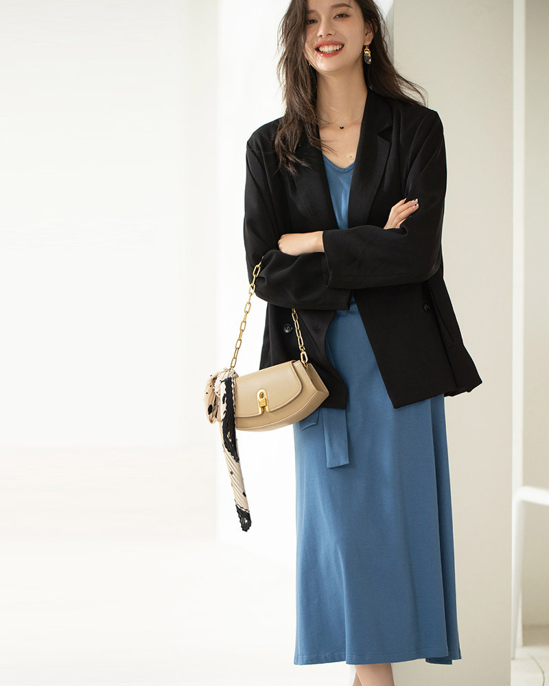 DEER.W 翻領雙排釦西裝外套 黑色