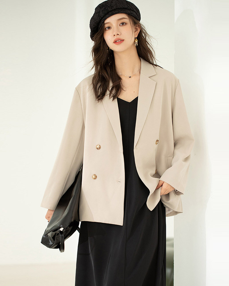 DEER.W 翻領雙排釦西裝外套 杏色