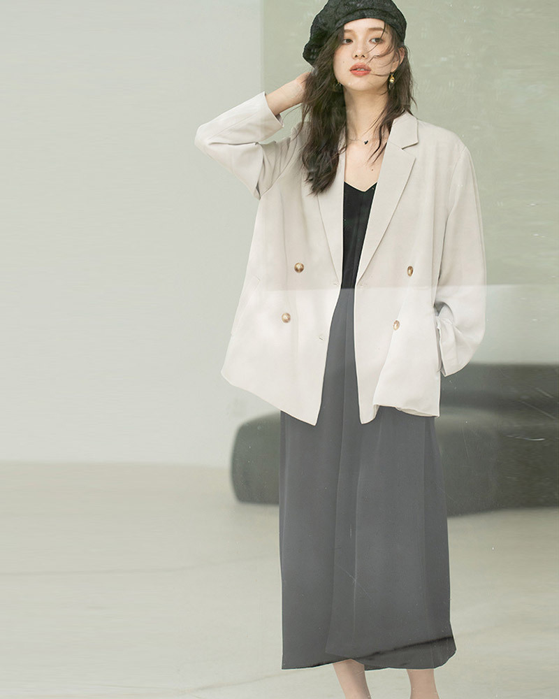 DEER.W 翻領雙排釦西裝外套 杏色