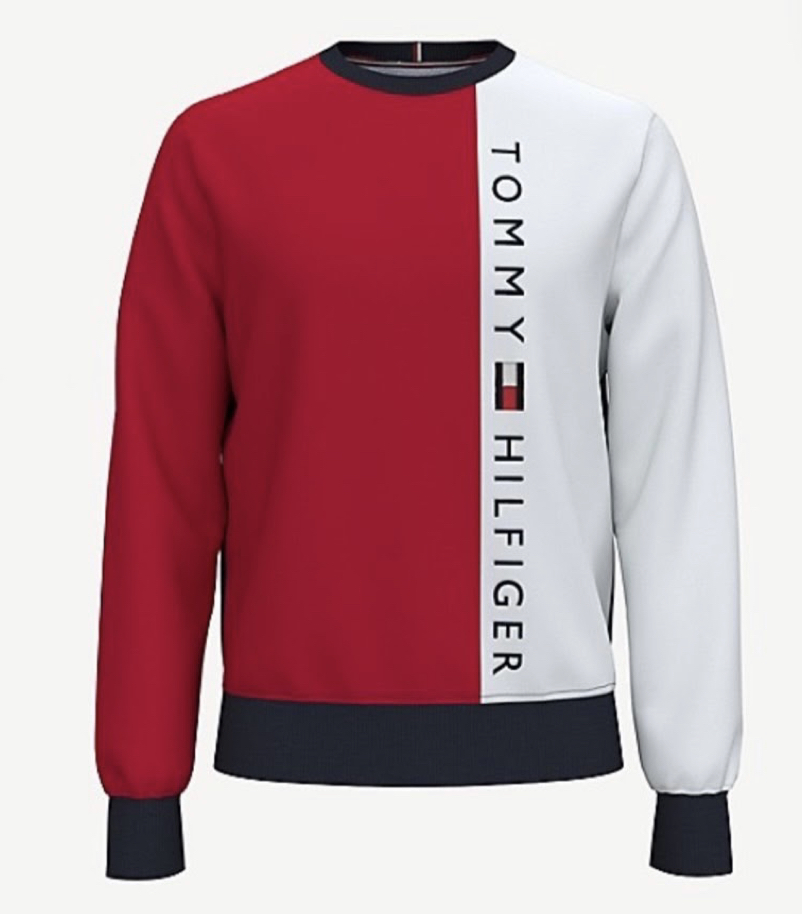 Tommy Hilfiger 紅白拼接 直排字母 毛巾布 大學T 長袖T恤