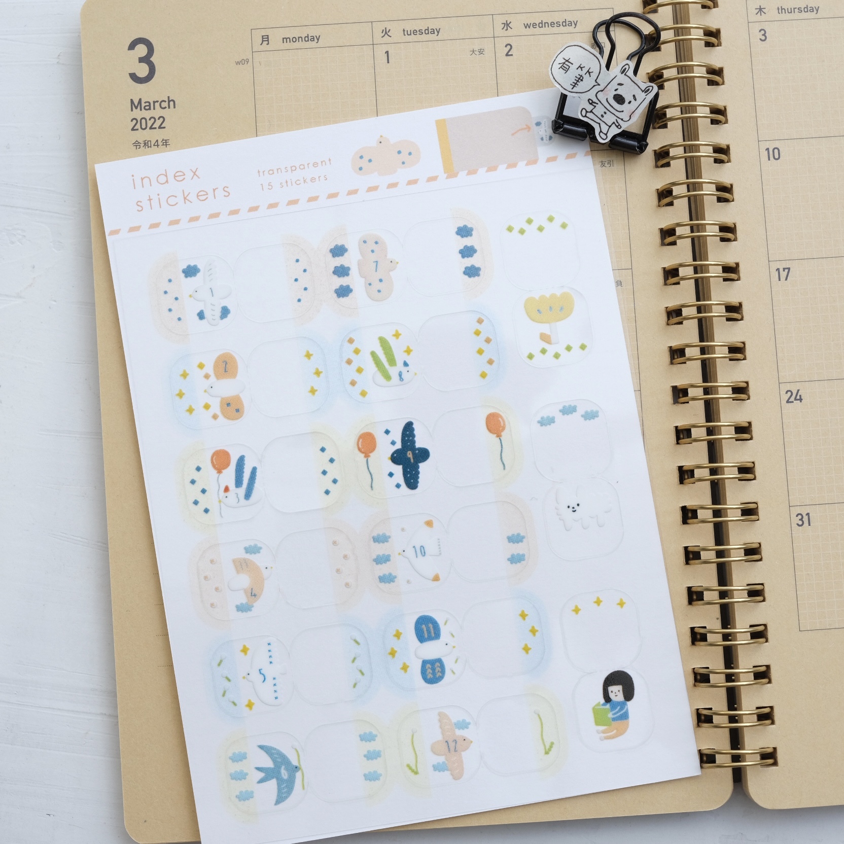 透明月份索引貼紙 鳥 ｜右手超人 臺灣