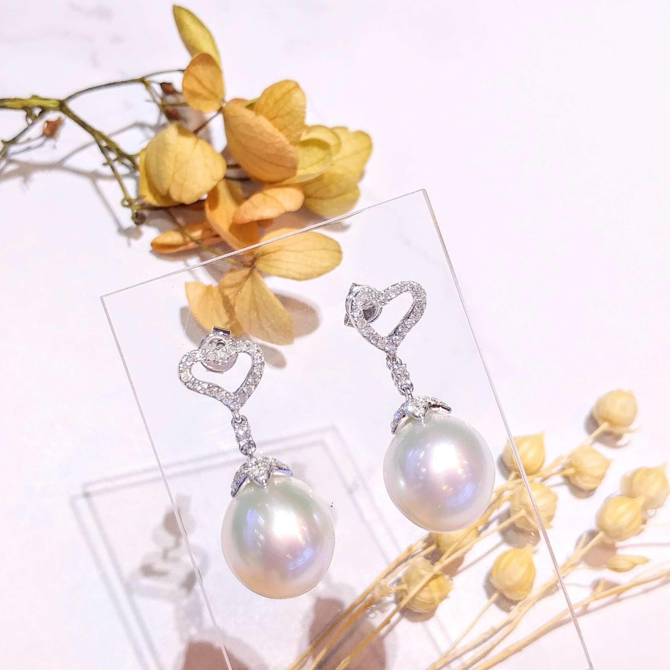 18K White Gold Pearl and Diamond Earrings