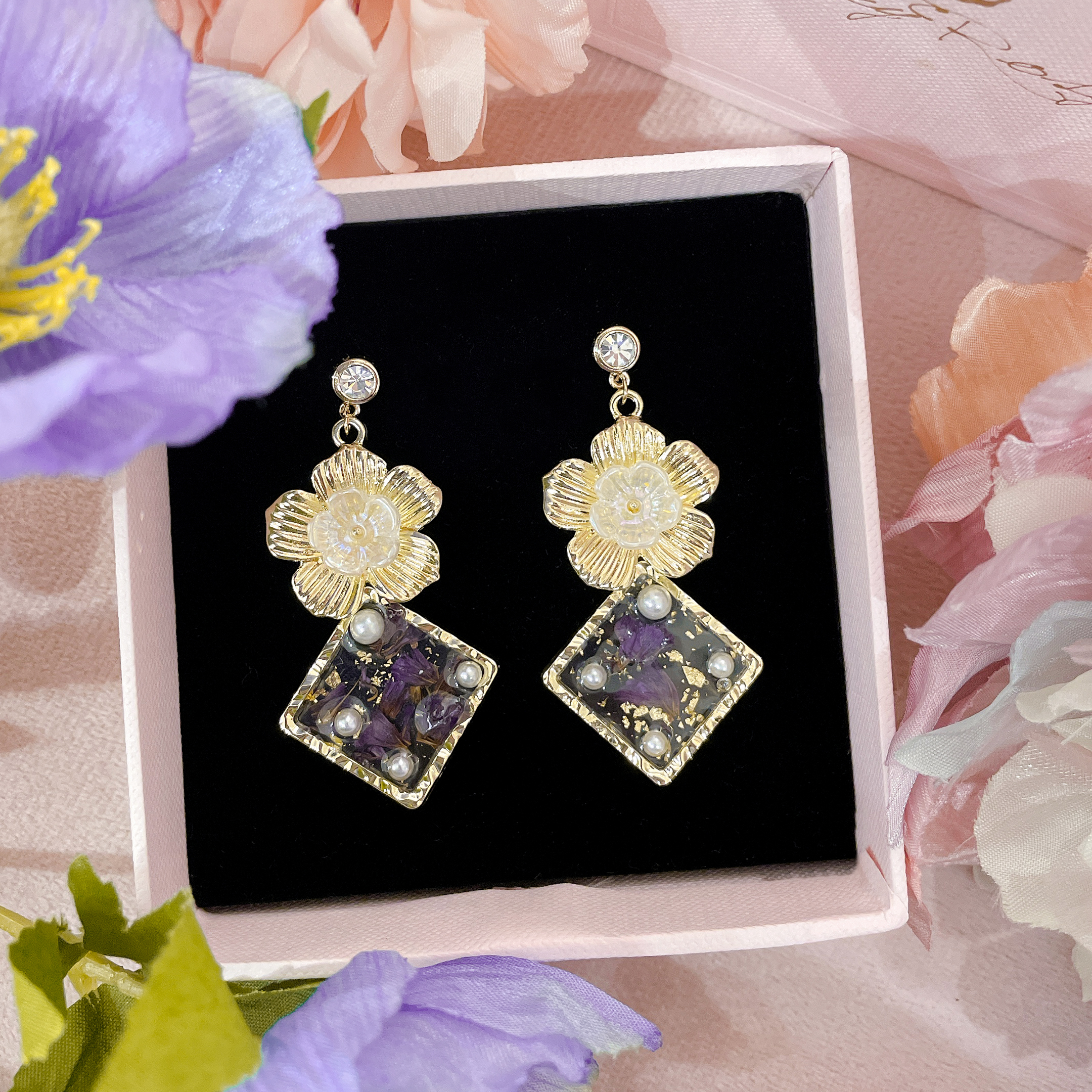 925 Sterling Silver Vintage Flower Pearl Earings