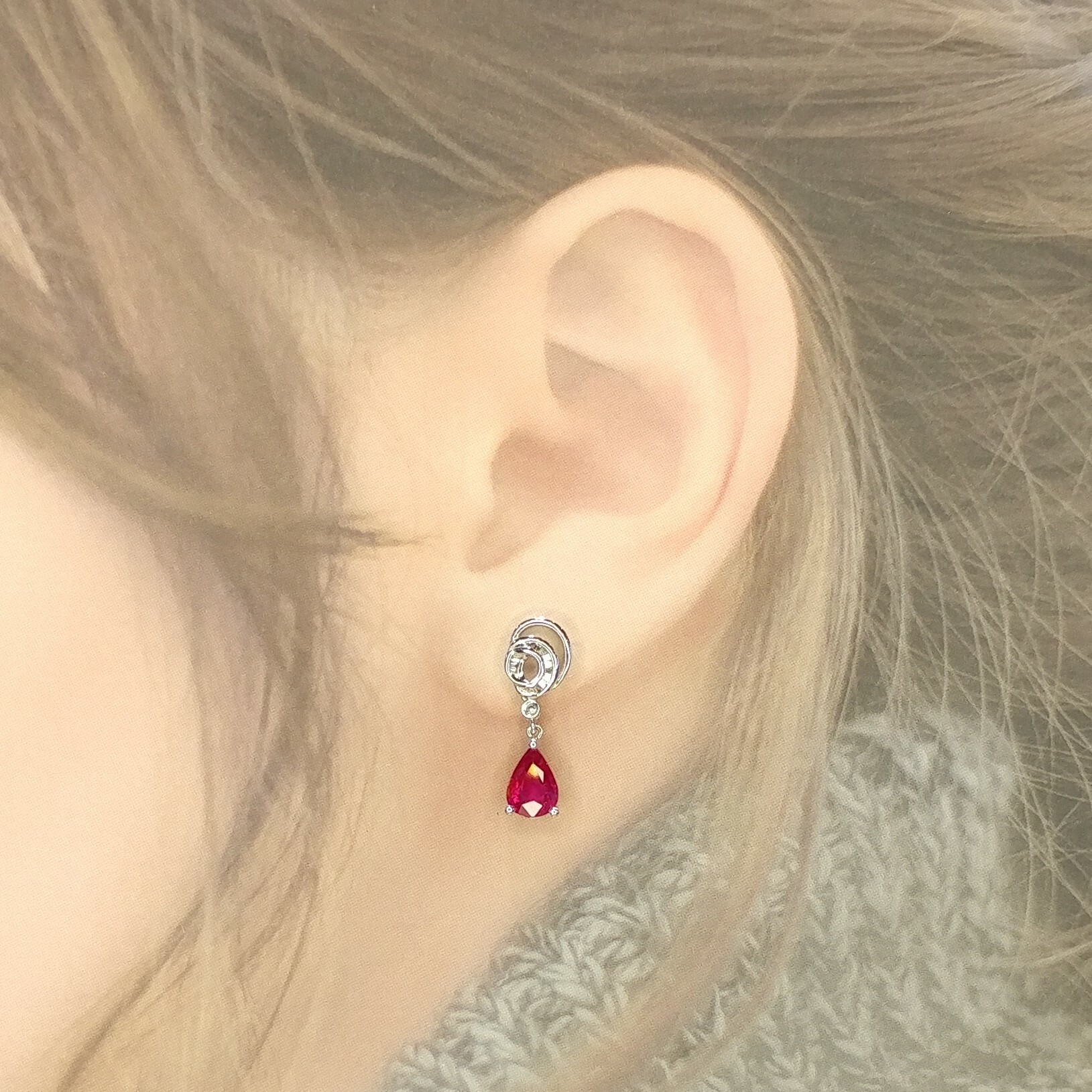 18K White Gold 2.38ct Ruby and Diamond Drop Earring