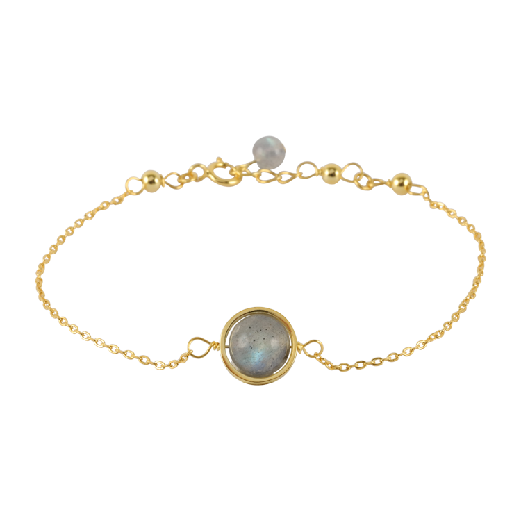 純銀手鍊，女士手鍊 圓型月光石細鍊；神秘卻溫柔的一抹月暈（1653灰月光石）