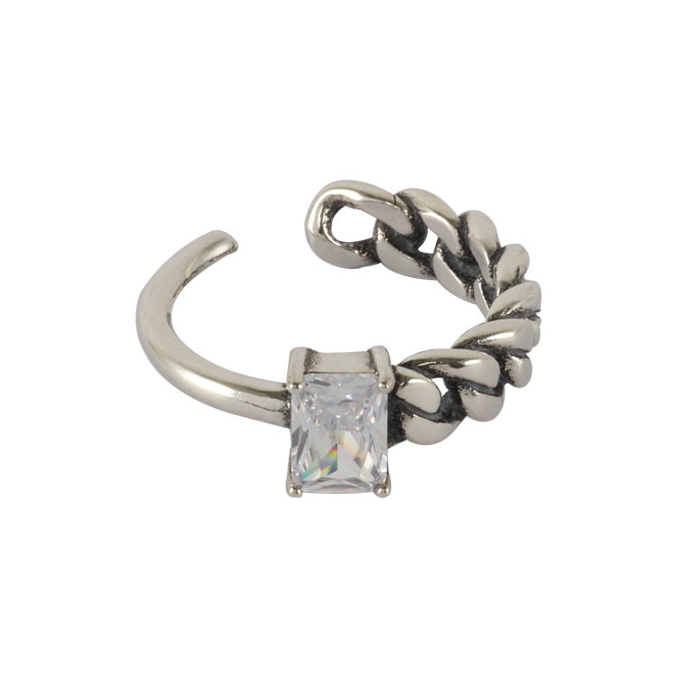 純銀戒指，女士戒指 鑲鑽復古鎖鍊；不對稱造型更獨樹一格（2142白鑽）