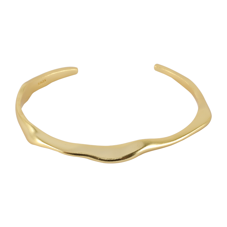 純銀手鐲，女士手鐲 金色不規則造型；純粹自然的性格（0606金色）