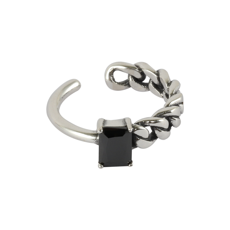 純銀戒指，女士戒指 鑲鑽復古鎖鍊；不對稱造型更獨樹一格（2142黑鑽）