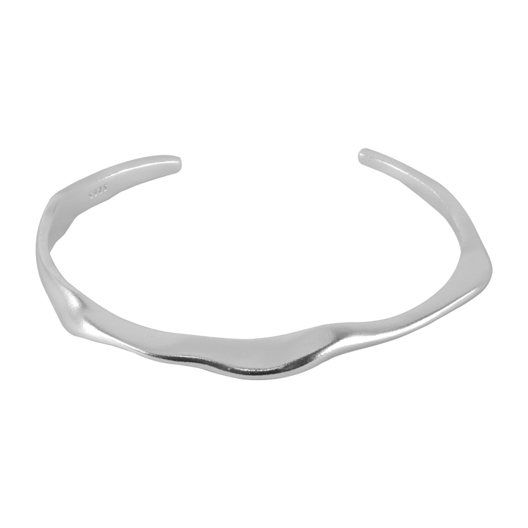 純銀手鐲，女士手鐲 銀色不規則造型；純粹自然的性格（0606銀色）