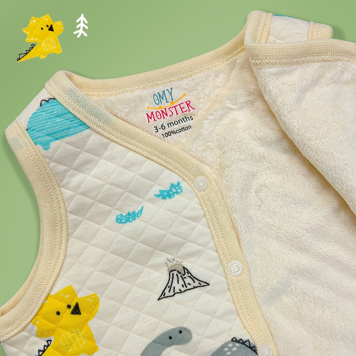 OMYMONSTER 米色侏羅紀恐龍雙面馬甲