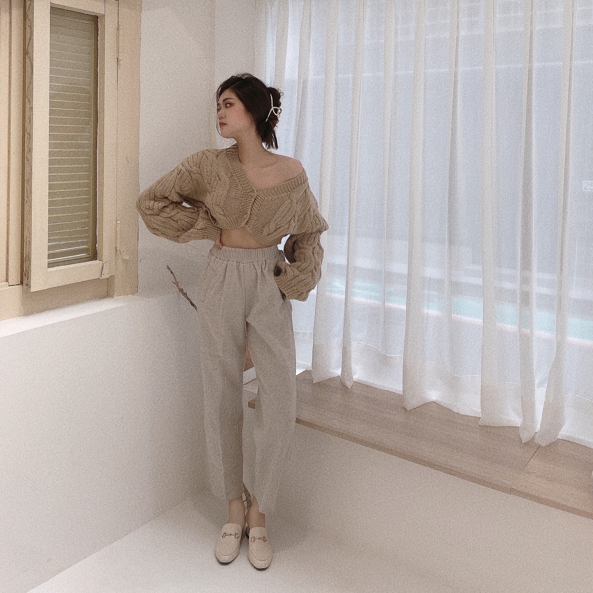 親膚羊絨鬆緊老爹褲/三色