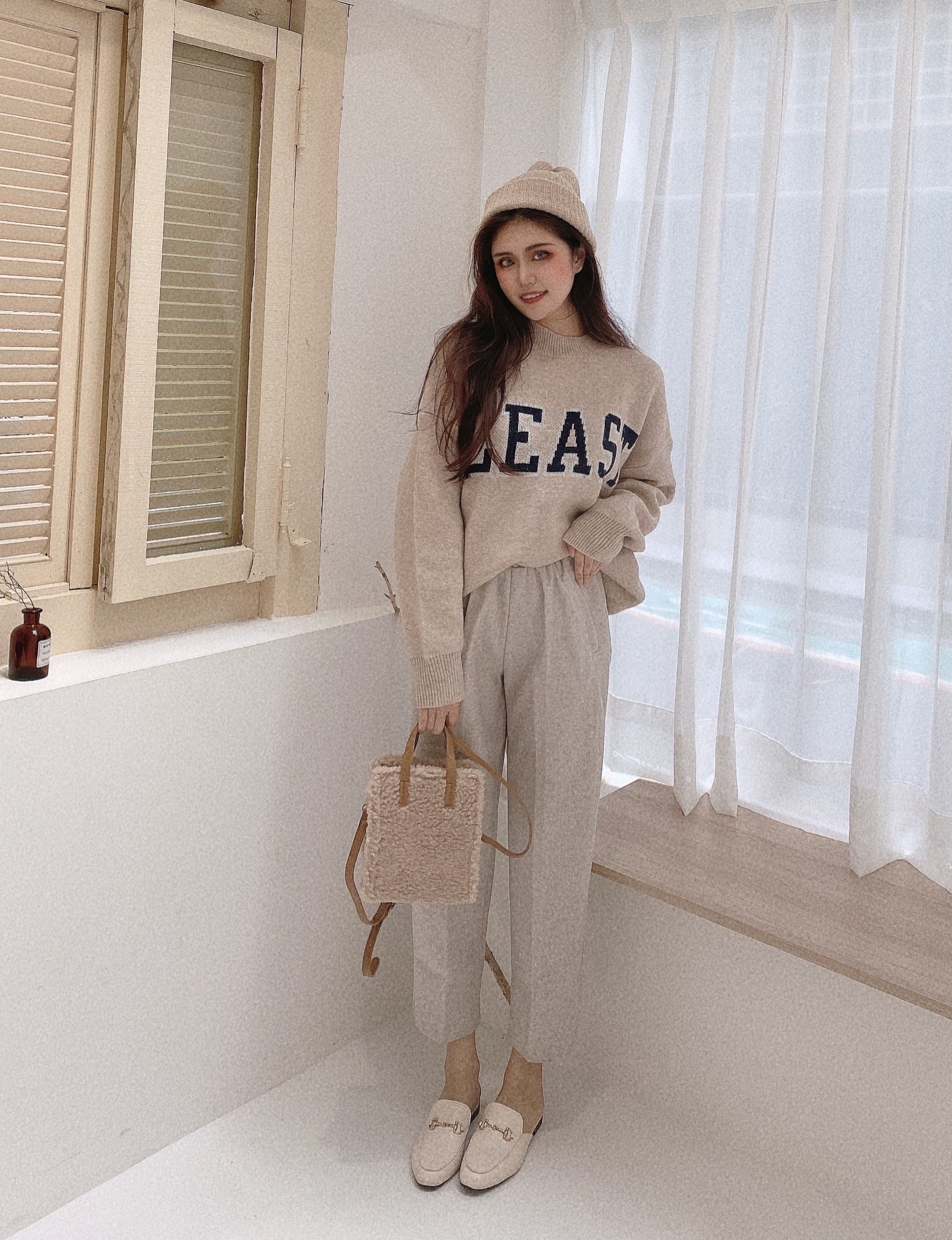 親膚羊絨鬆緊老爹褲/三色