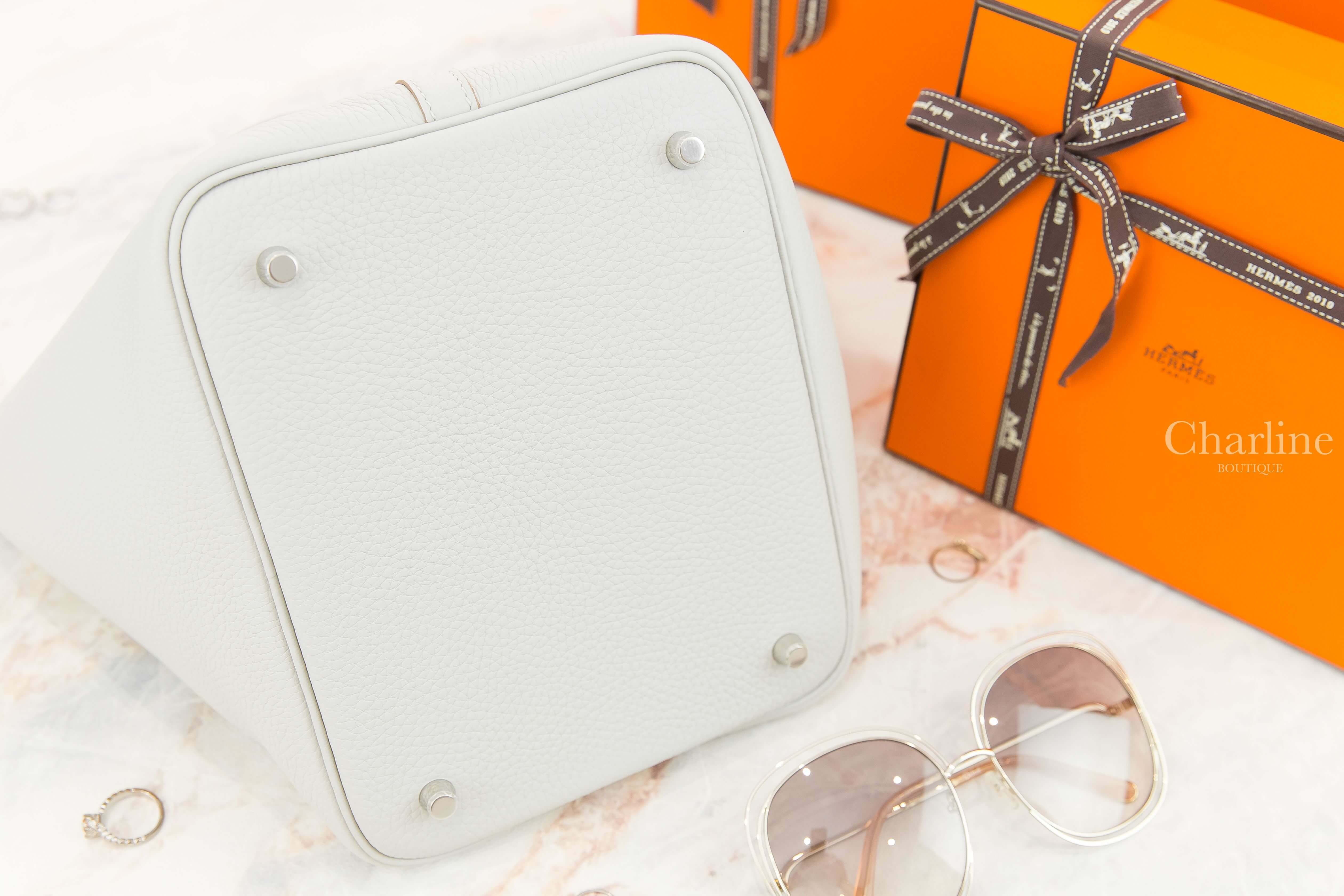 Hermès Picotin Lock 22cm 80 Gris Perle Taurillon Clemence Z刻珍珠灰銀釦中型提把水桶包-Charline Boutique 精品代購