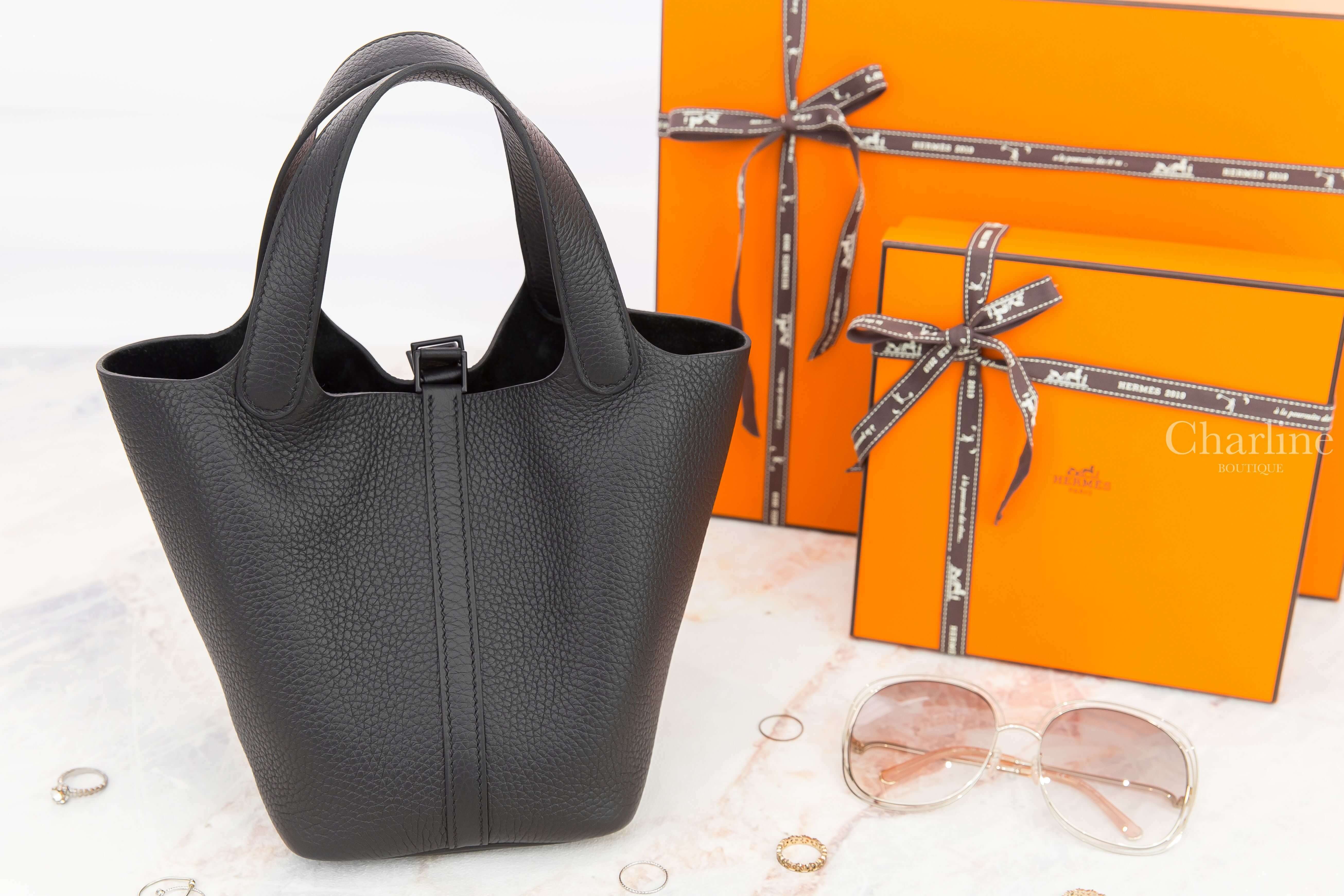 Hermès Picotin Lock 18cm 89 Noir Monochrome Taurillon Clemence Z刻黑色黑釦小型提把水桶包-Charline Boutique 精品代購