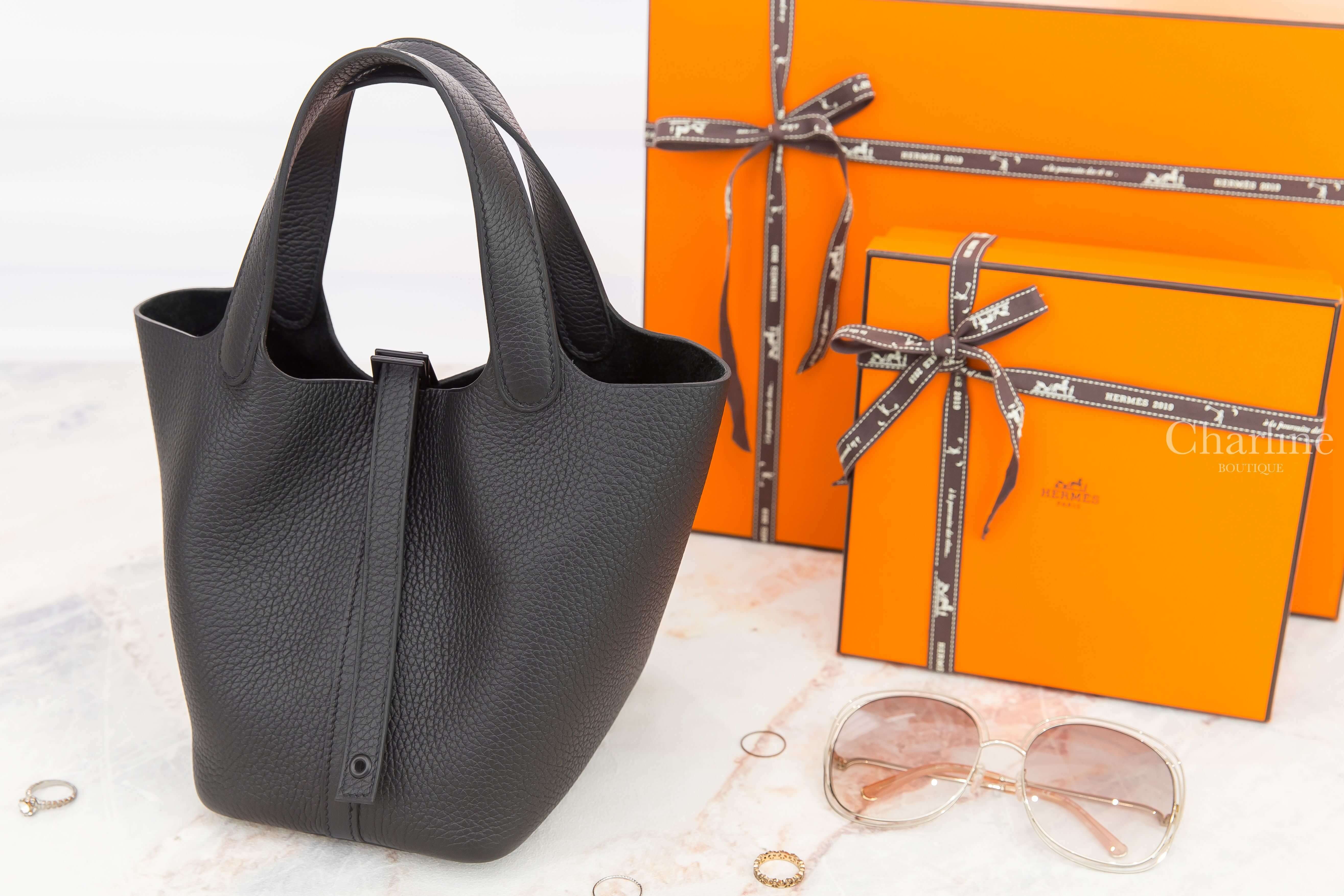 Hermès Picotin Lock 18cm 89 Noir Monochrome Taurillon Clemence Z刻黑色黑釦小型提把水桶包-Charline Boutique 精品代購