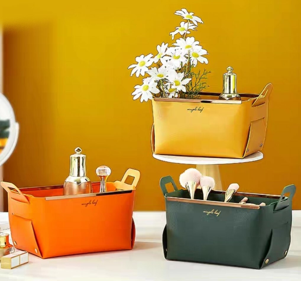 輕奢風大容量皮革收納籃