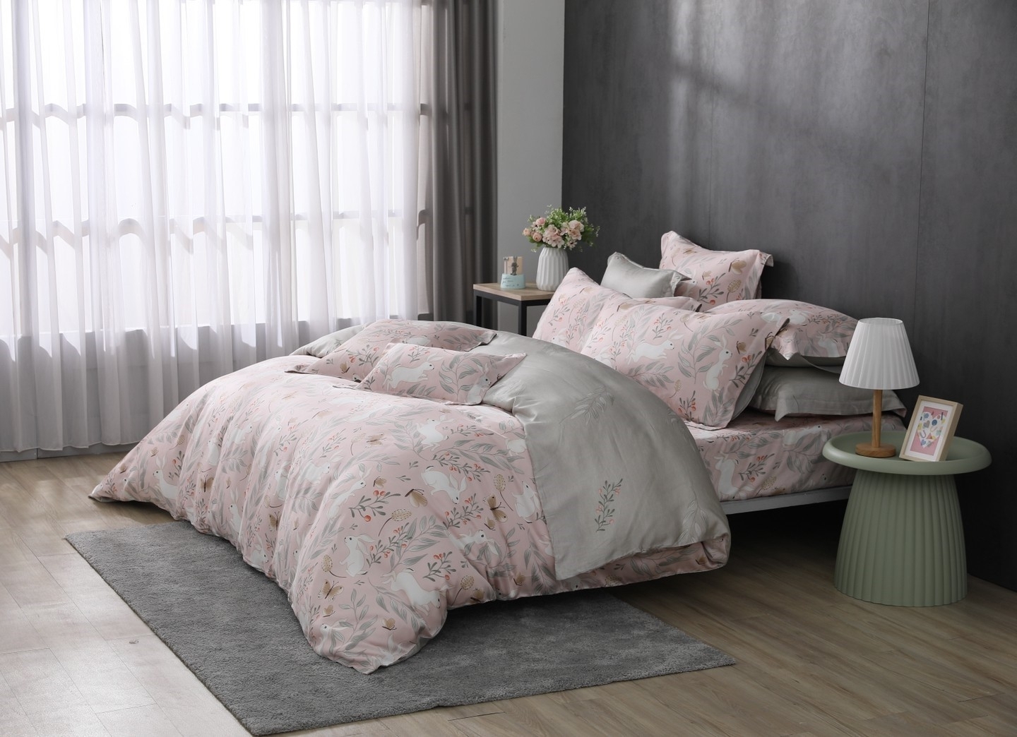 天絲床包組-白兔叢林(60支天絲-300織萊賽爾)