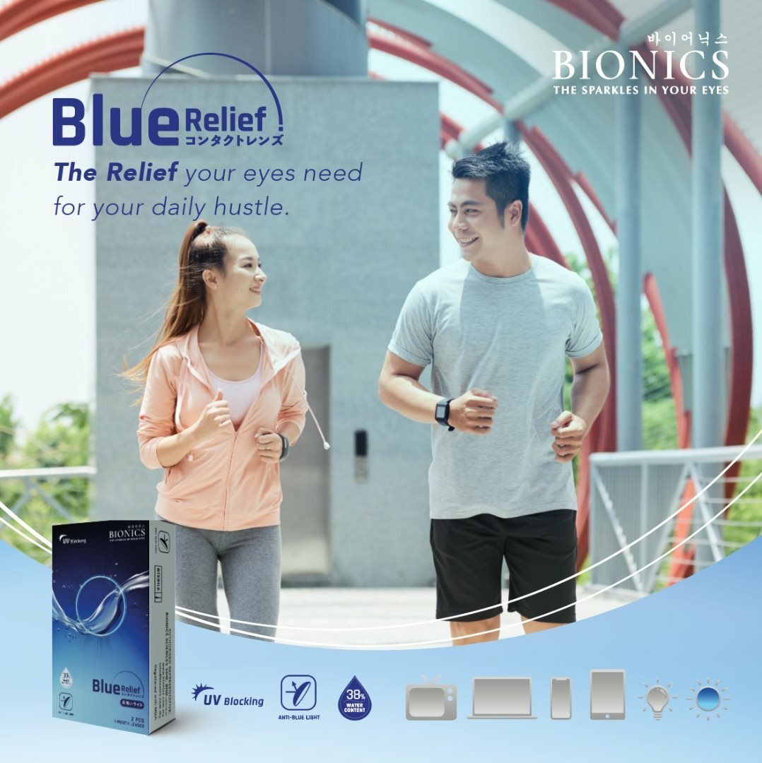 Bionics Blue Relief , Blue Light Filter contact lens . Computer protection Contact lens Clear 0.00 to -10.00 Ready stock