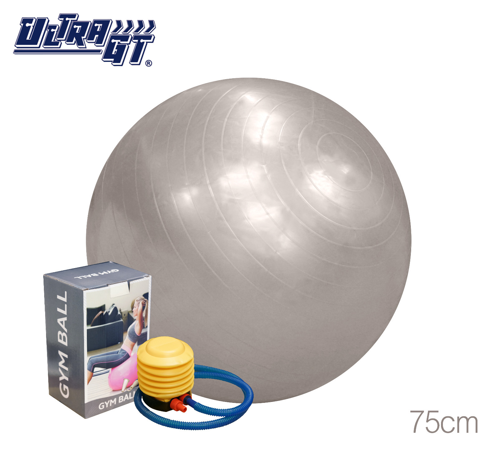 ULTRA GT 瑜珈球 普拉提球 健身波 75cm (灰色)(連氣泵)