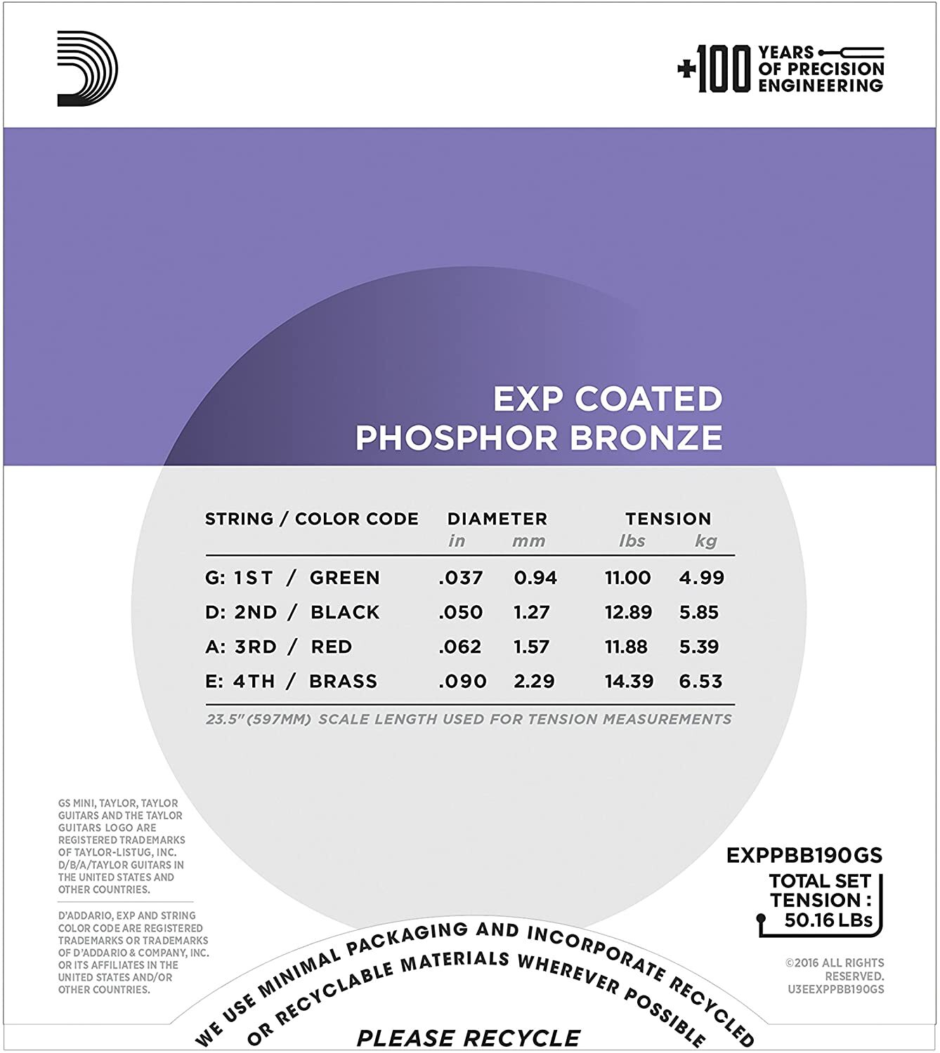 Daddario EXPPBB190GS 磷青銅木貝斯弦 四弦貝斯弦 89904