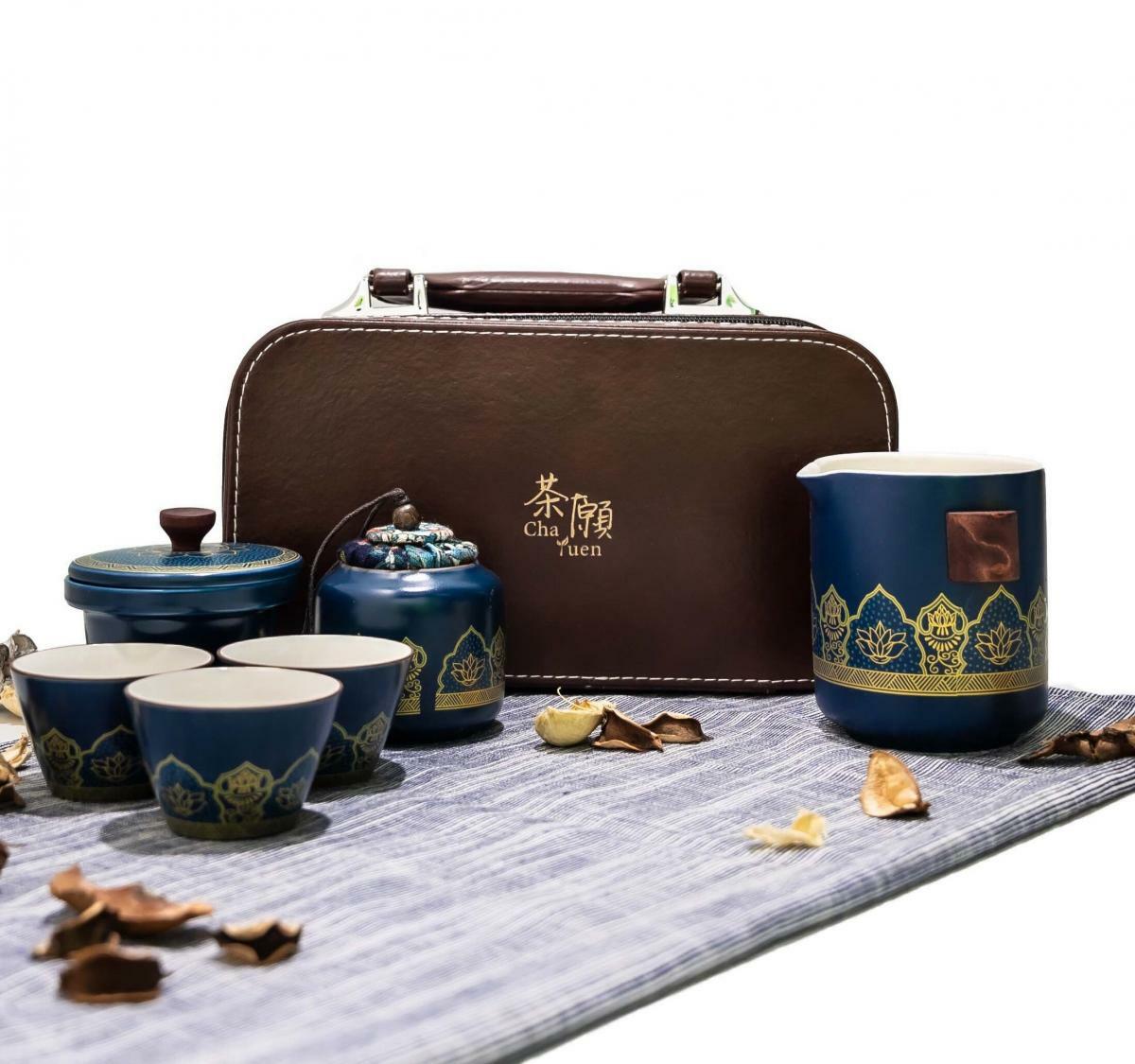 Cha Yuen - Portable ceramics tea set (blue/black/purple)