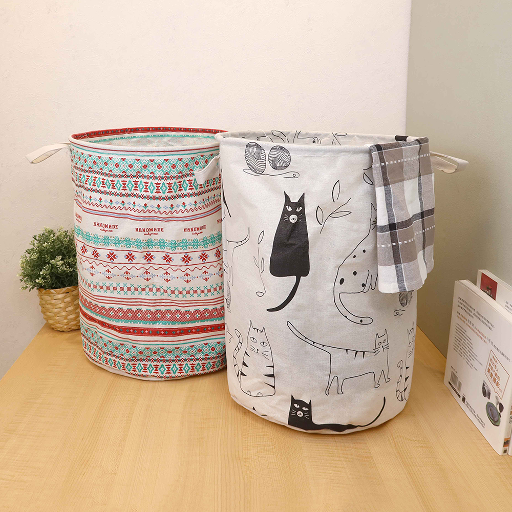 圖騰圓筒衣物摺疊收納籃