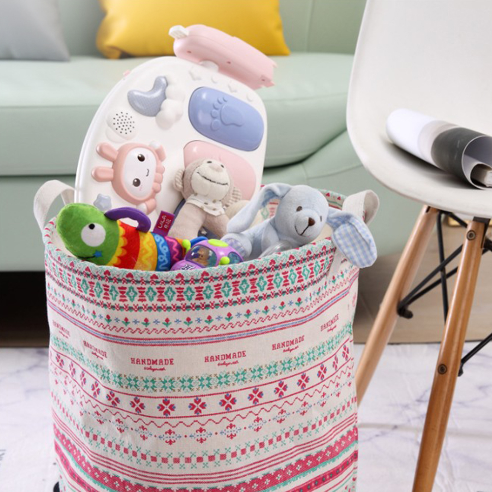 圖騰圓筒衣物摺疊收納籃