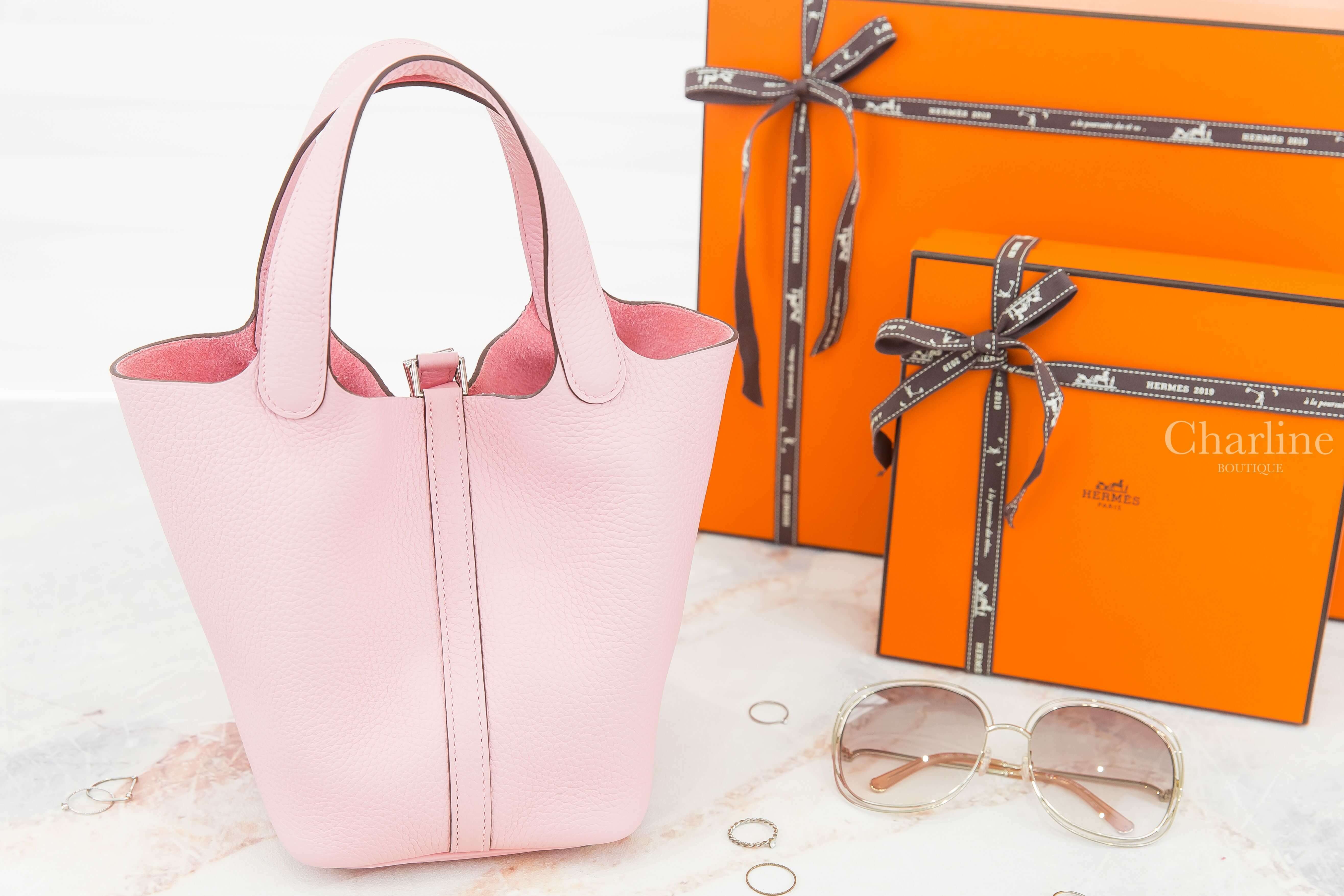 Hermès Picotin Lock 18cm 3Q Rose Sakura Taurillon Clemence Z刻櫻花粉銀釦小型提把水桶包-Charline Boutique 精品代購