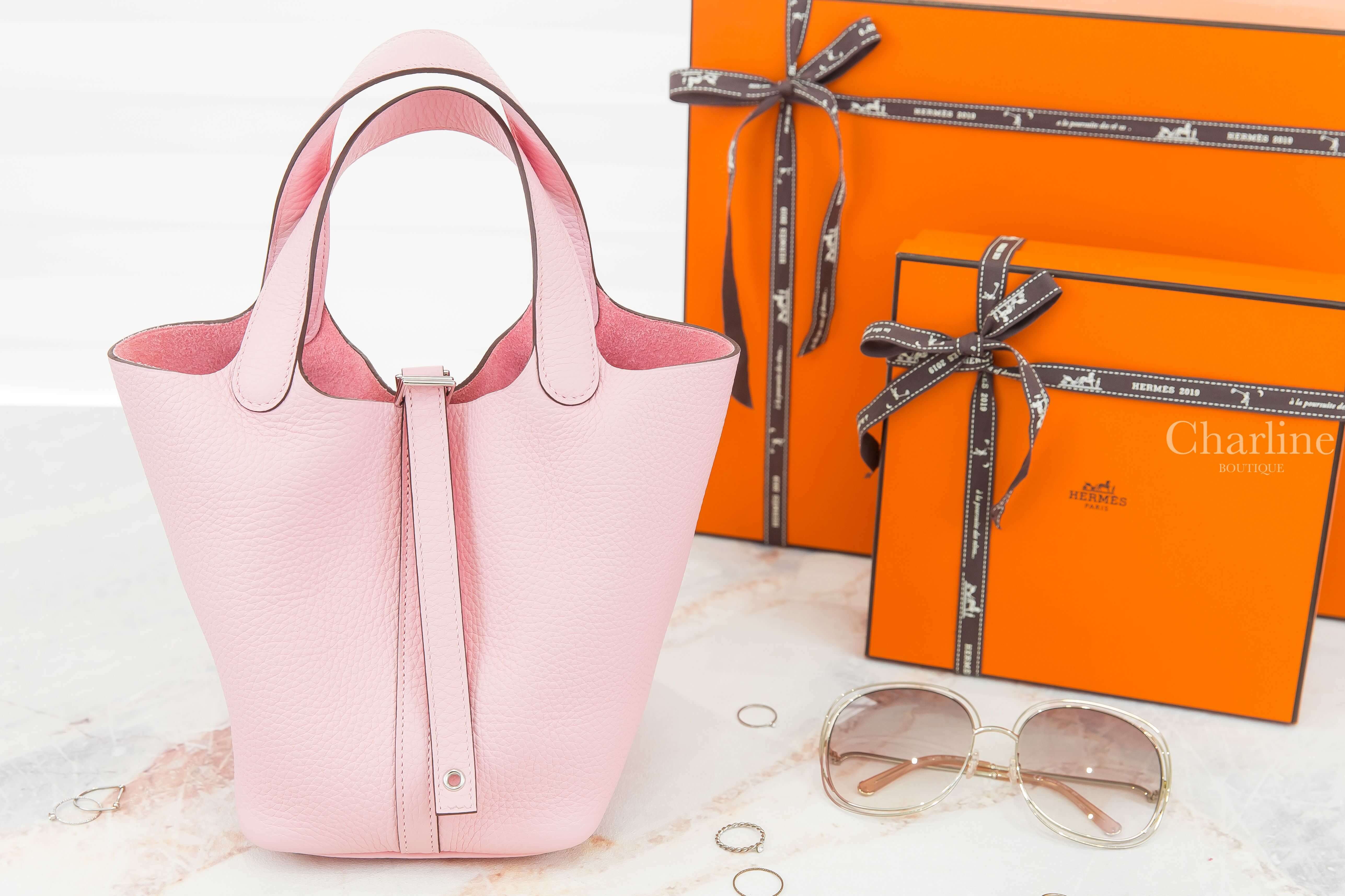 Hermès Picotin Lock 18cm 3Q Rose Sakura Taurillon Clemence Z刻櫻花粉銀釦小型提把水桶包-Charline Boutique 精品代購
