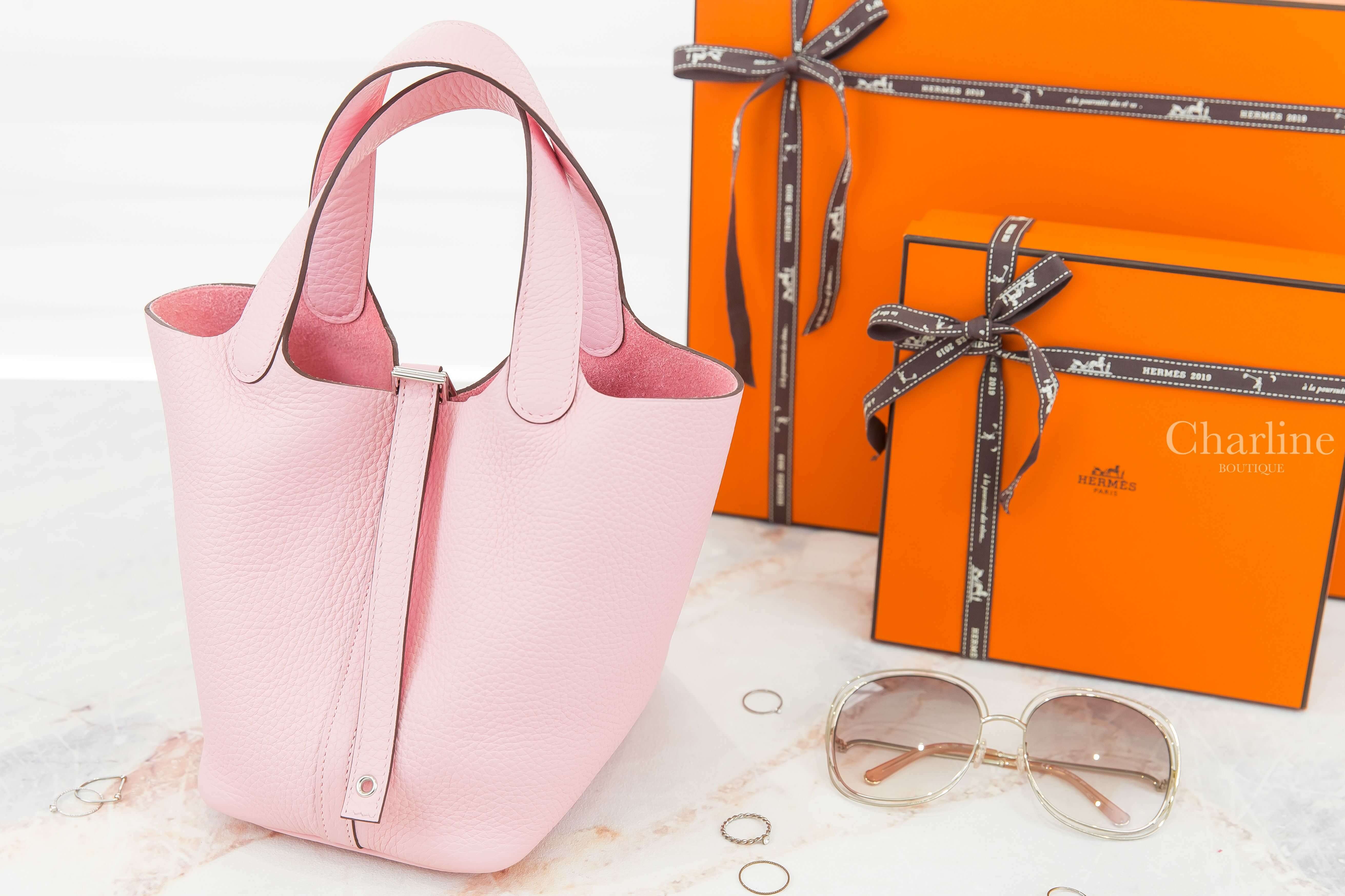 Hermès Picotin Lock 18cm 3Q Rose Sakura Taurillon Clemence Z刻櫻花粉銀釦小型提把水桶包-Charline Boutique 精品代購