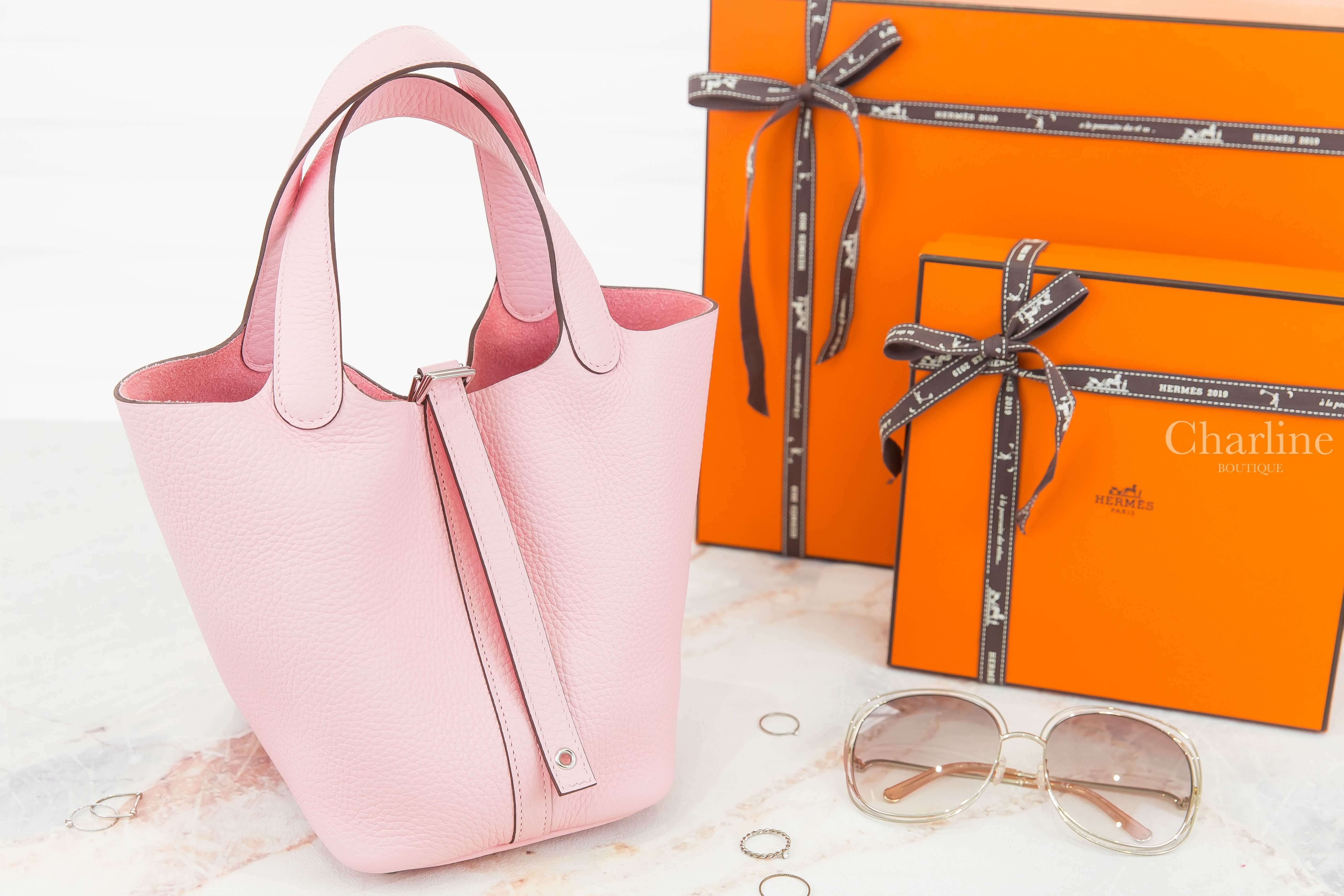 Hermès Picotin Lock 18cm 3Q Rose Sakura Taurillon Clemence Z刻櫻花粉銀釦小型提把水桶包-Charline Boutique 精品代購