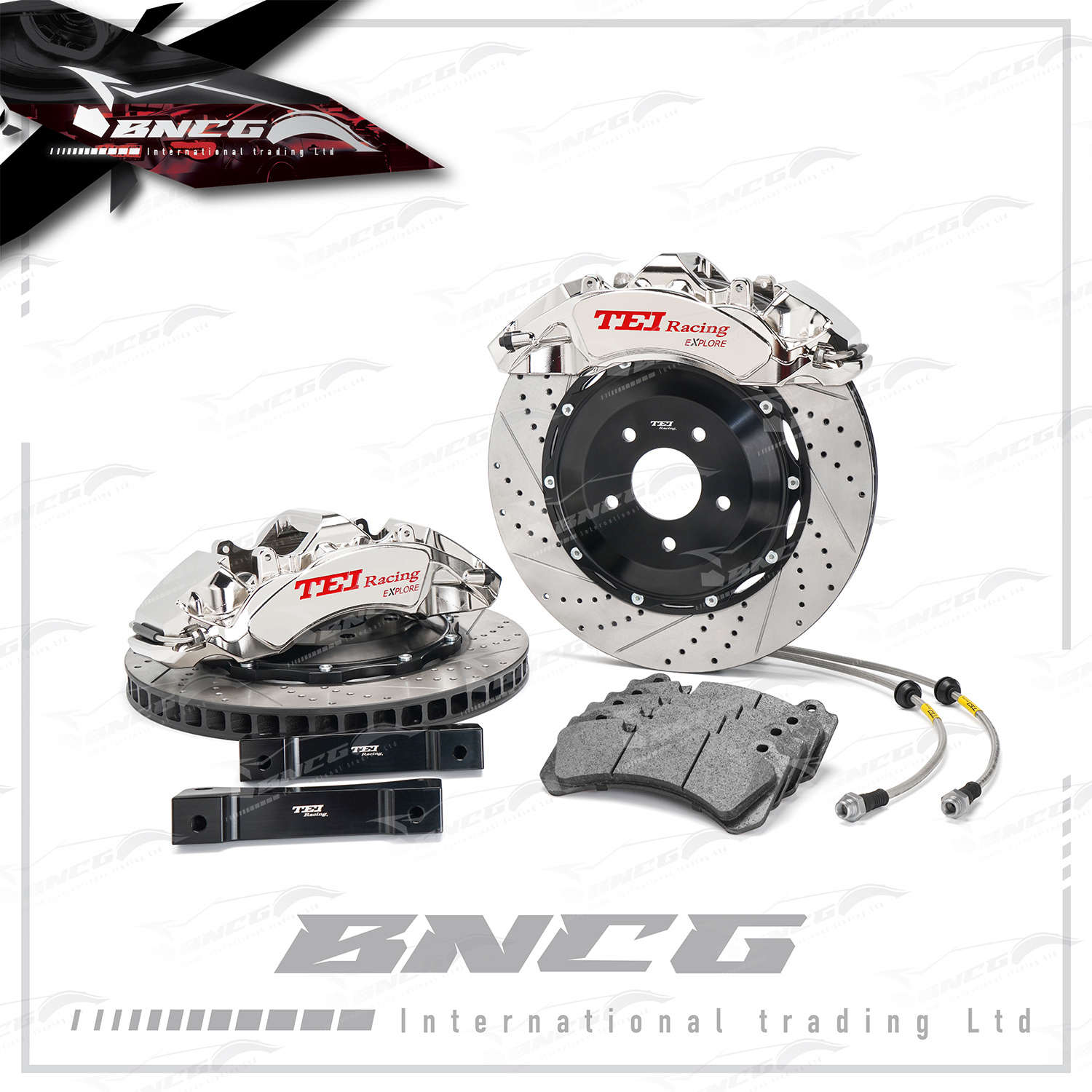 德國註冊 TEI Racing S60-EXPLORE 一體式鍛造 對向6活塞 煞車卡鉗 制動系統 套裝 碟盤款式可選