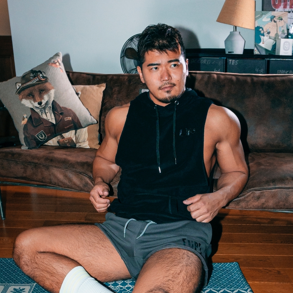 Taoru Hood 毛巾布連帽背心 純黑色