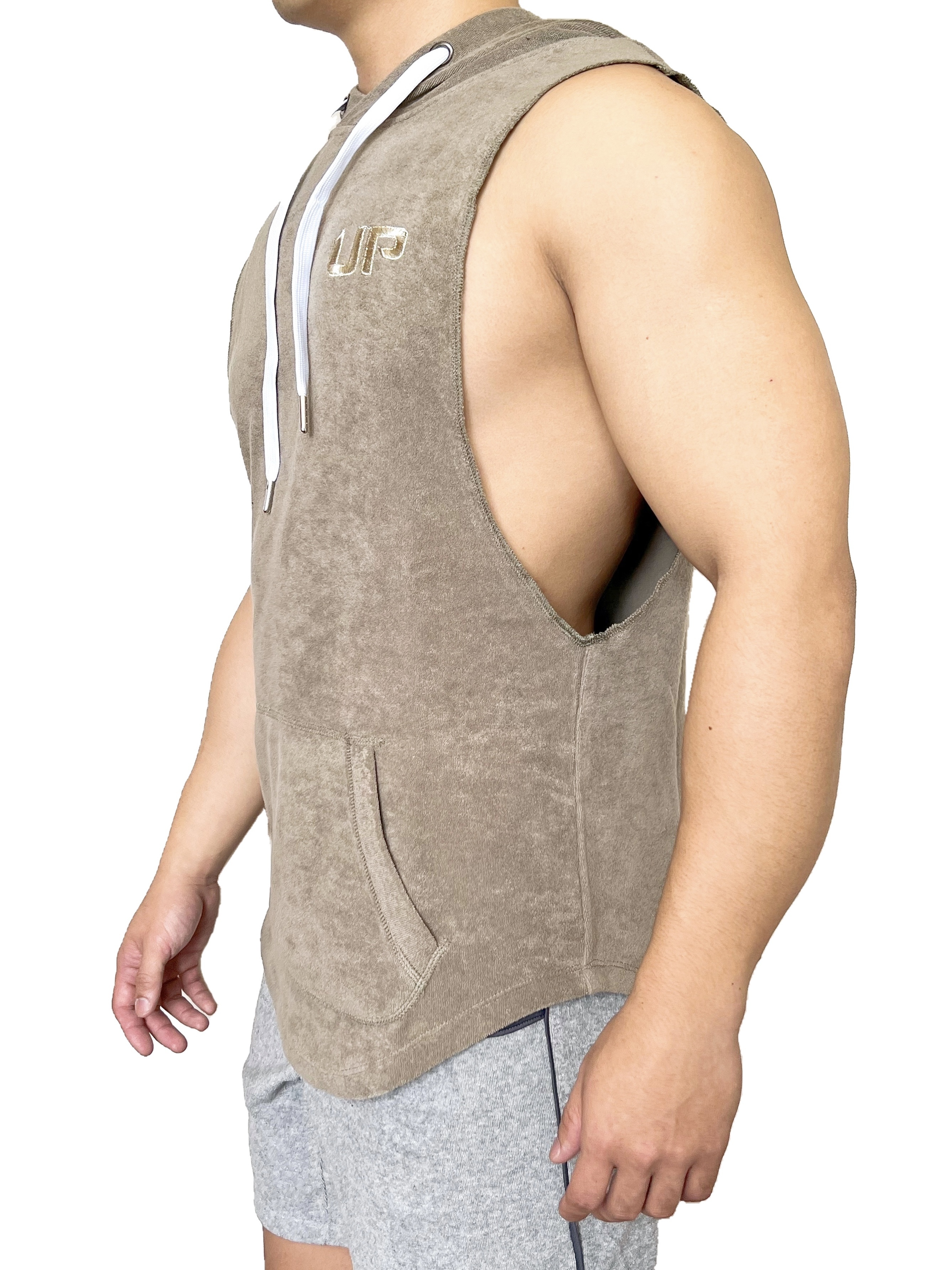 Taoru Hood 毛巾布連帽背心 橄欖灰綠