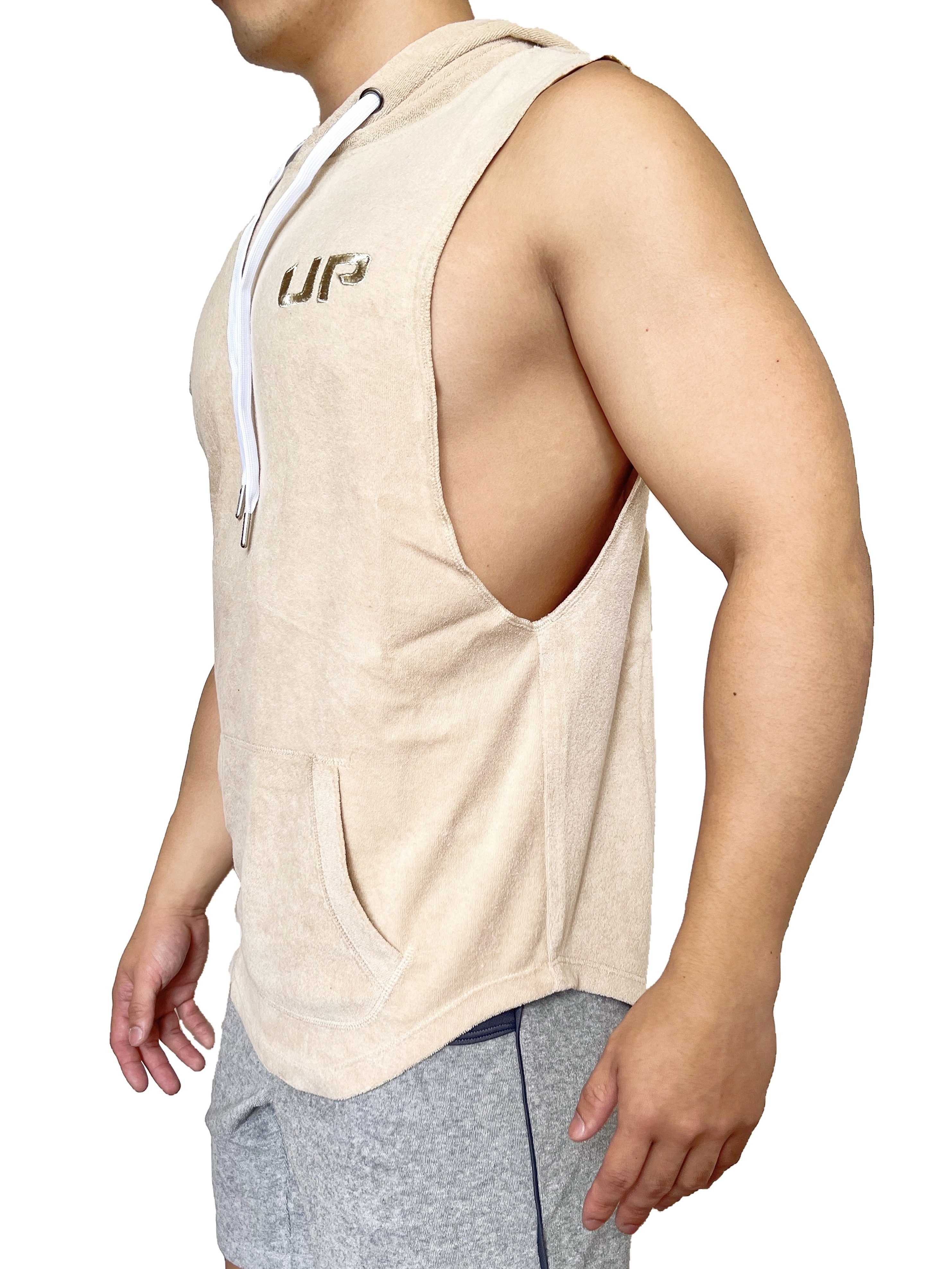 Taoru Hood 毛巾布連帽背心 奶茶色