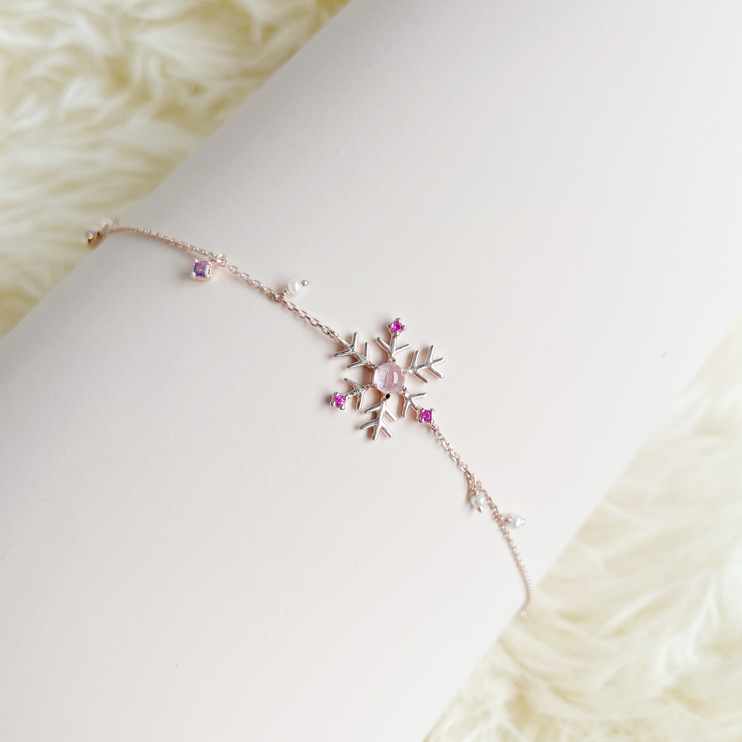 Snowflake粉紫水晶手鏈