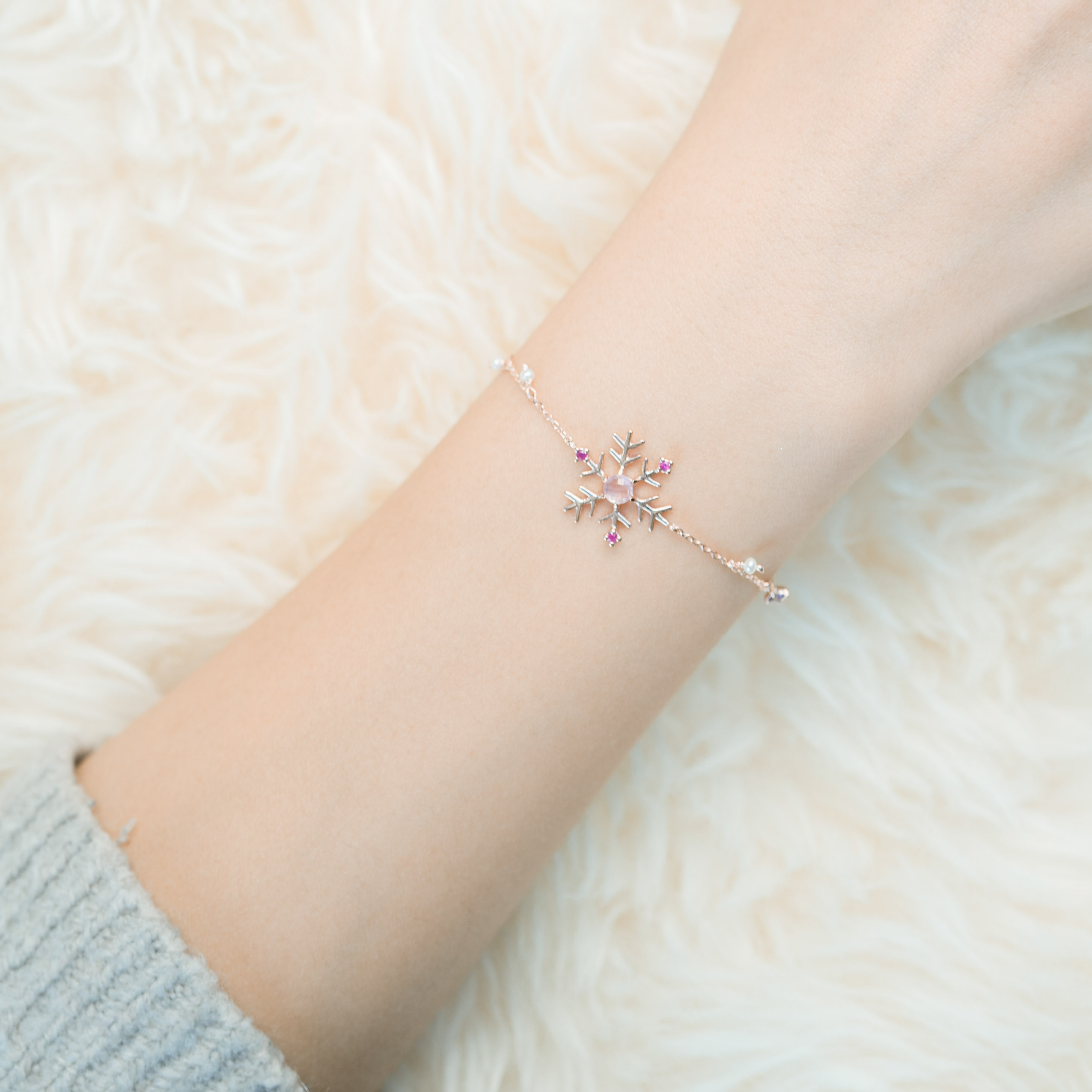Snowflake粉紫水晶手鏈